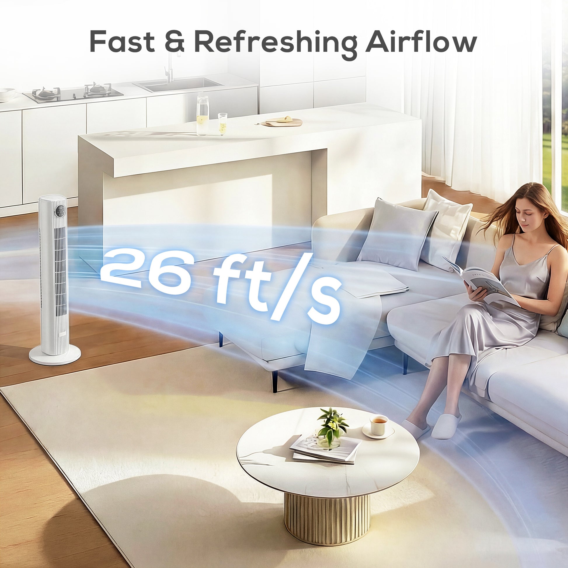 HOMCOM 28dB Tower Fan for Bedroom, 36 inch, 8 m/s Velocity Standing Cooling Fan with 80Â° Oscillating, BLDC Motor, 12 Speeds, LED Display, 4 Modes, 12H Timer, Remote Control, White