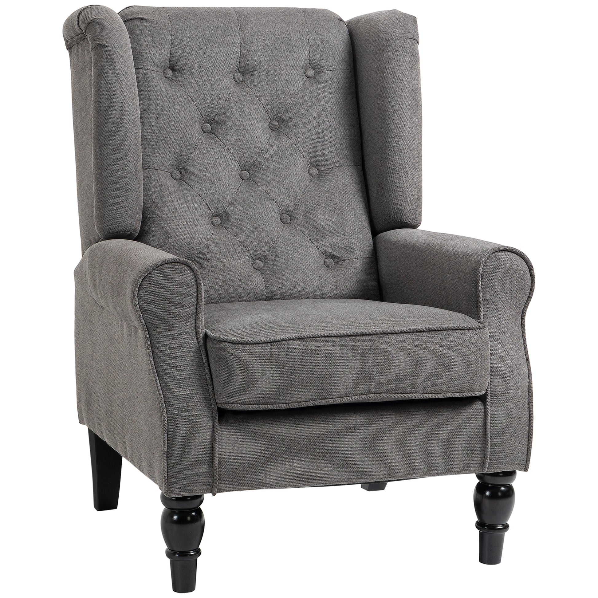 HOMCOM Wingback Accent Chair, High Back Armchair with Spring Cushion for Living Room, Bedroom, Retro Upholstered Reading Chair with Button Tufted Design, Thick Padded Seat and Solid Wood Legs, Dark Grey