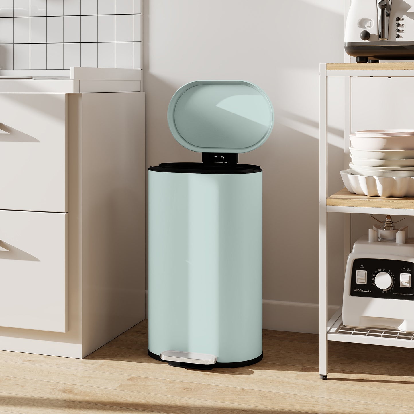 HOMCOM 30 L Modern Curved Kitchen Bin - Green