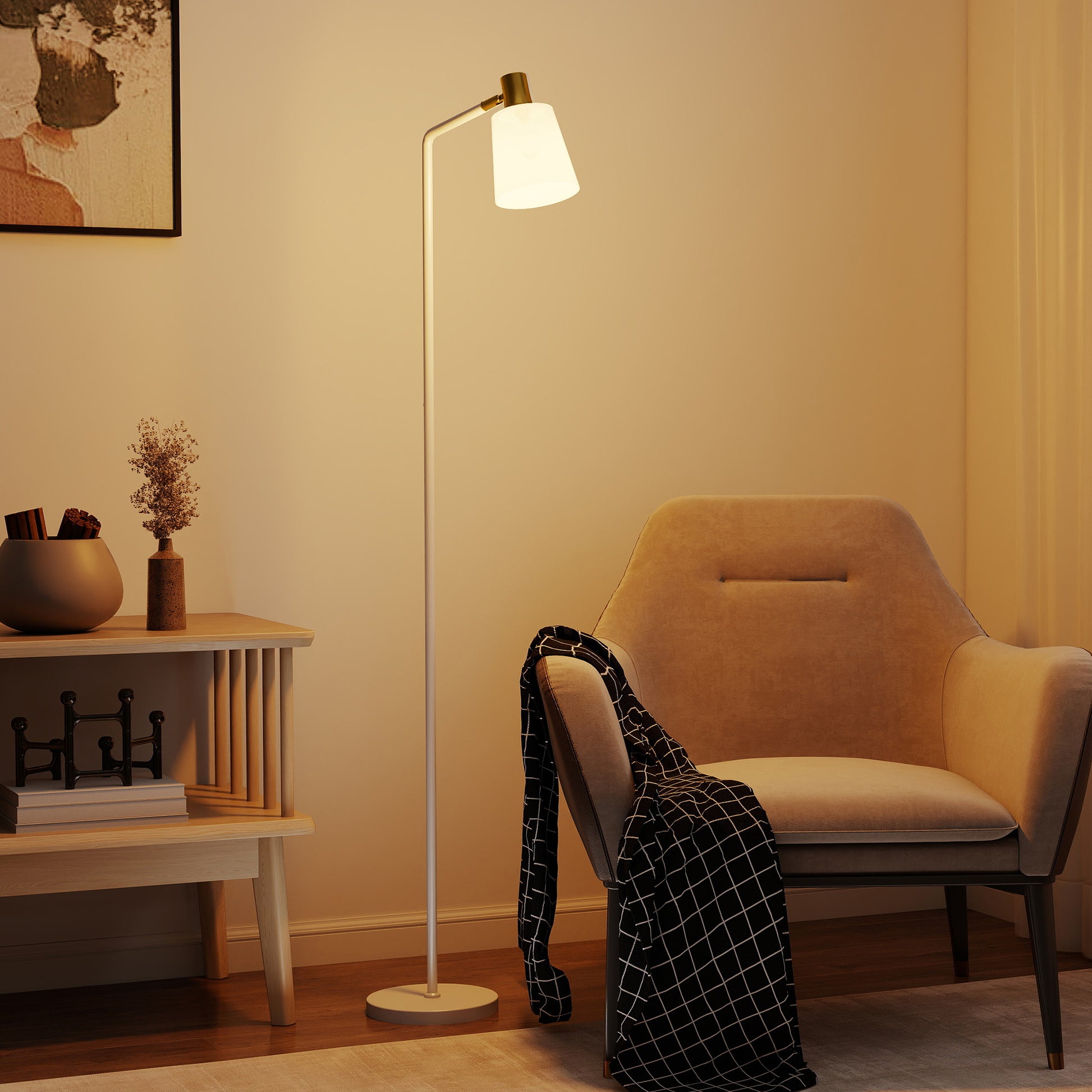 HOMCOM Modern Standing Lamp, Floor Lamp with 350Â° Rotatable Head for Living Room, White