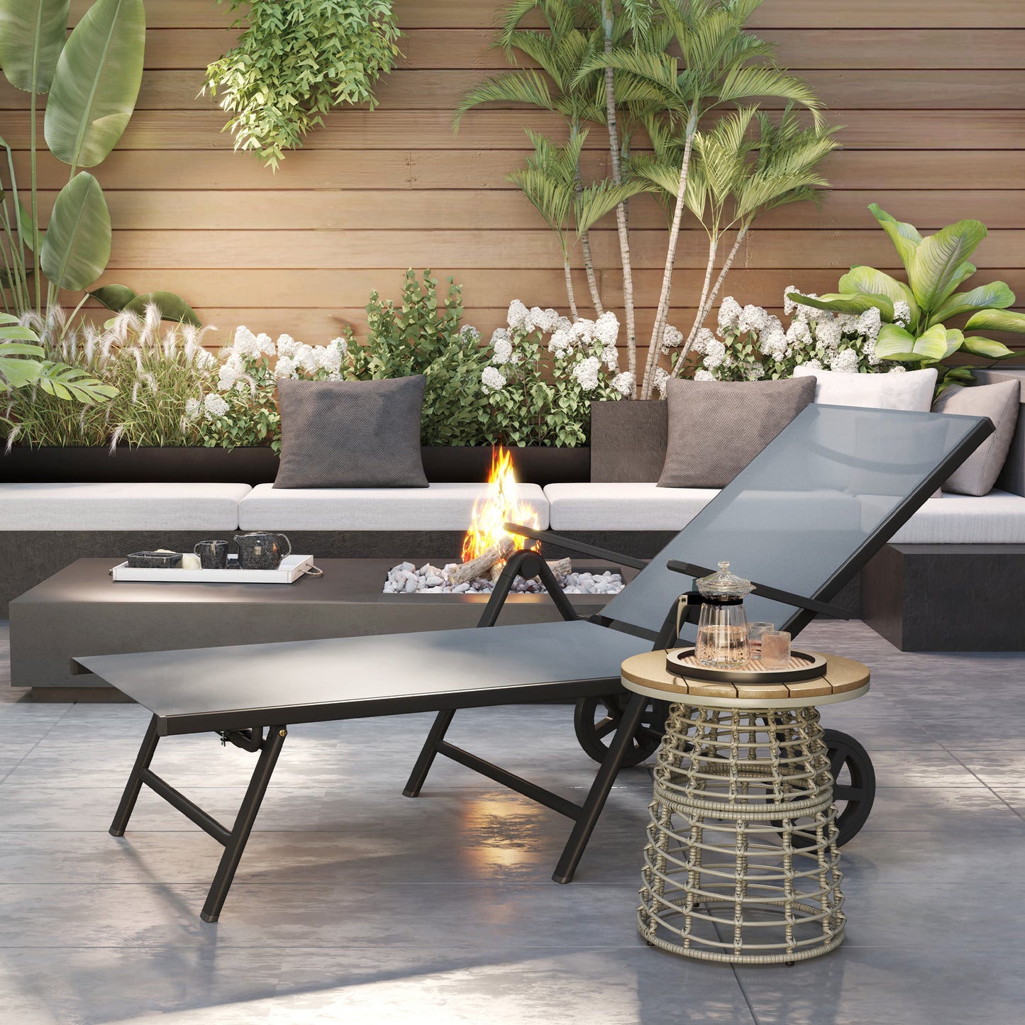 Outsunny Five-Position Reclining Sun Lounger - Grey