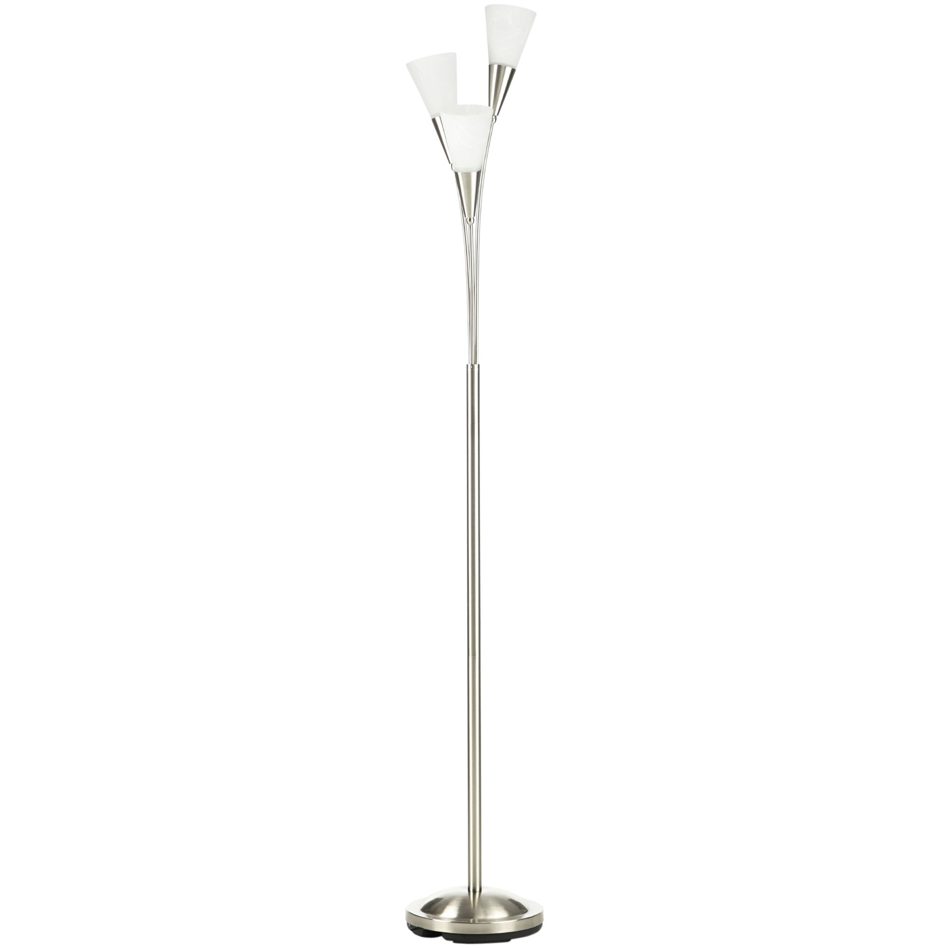 HOMCOM Modern Standing Lamp, 3-Light Upright Floor Lamps for Living Room, Silver Tone