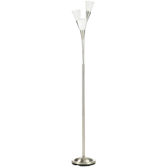 HOMCOM Modern Standing Lamp, 3-Light Upright Floor Lamps for Living Room, Silver Tone