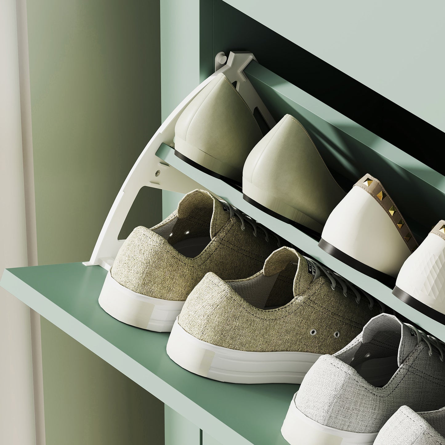 HOMCOM Modern Two-Drawer Shoe Cabinet - Green