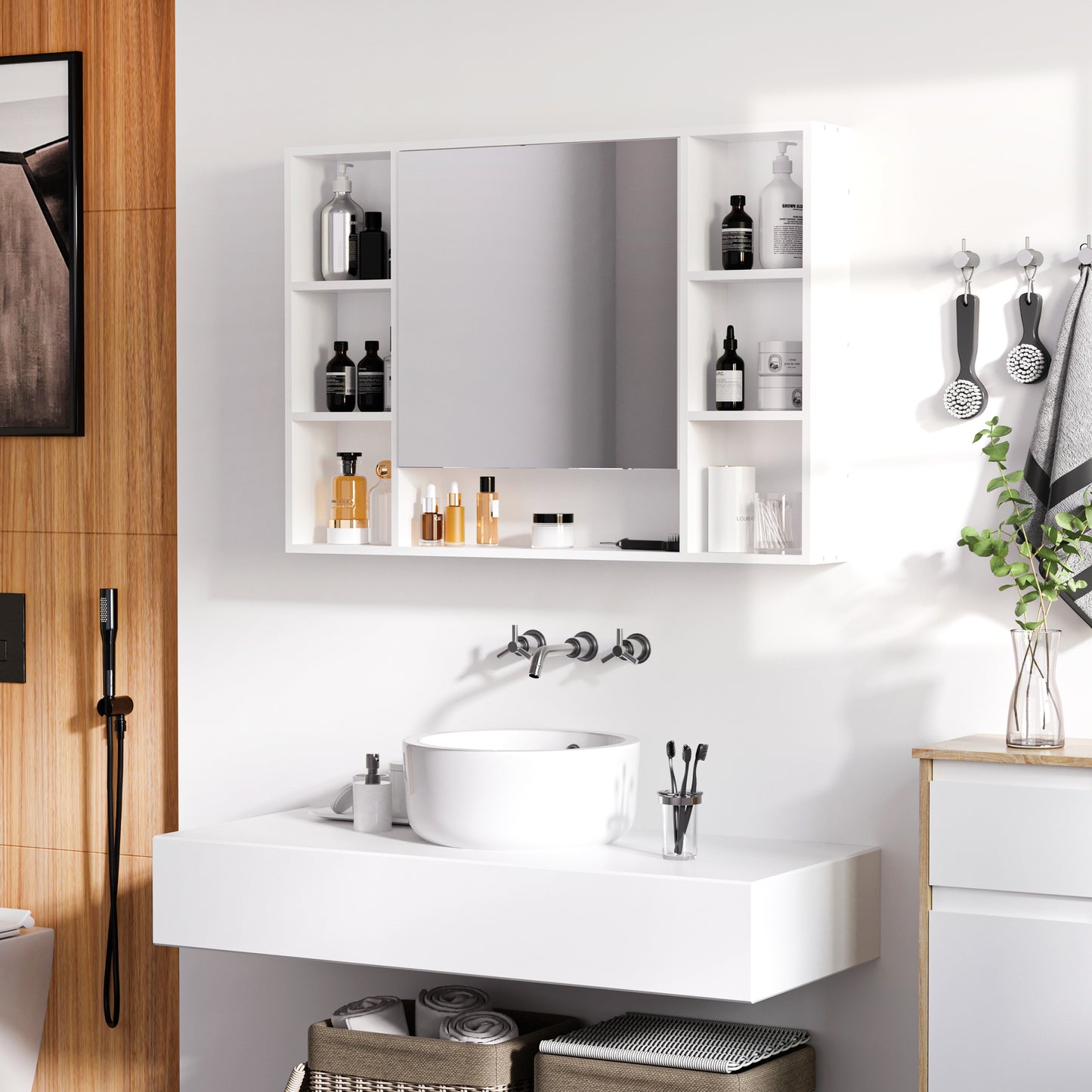 kleankin Wall Mounted Medicine Cabinet, Bathroom Mirror Cabinet with Mirrored Door, Shelves and Storage Cupboard, White