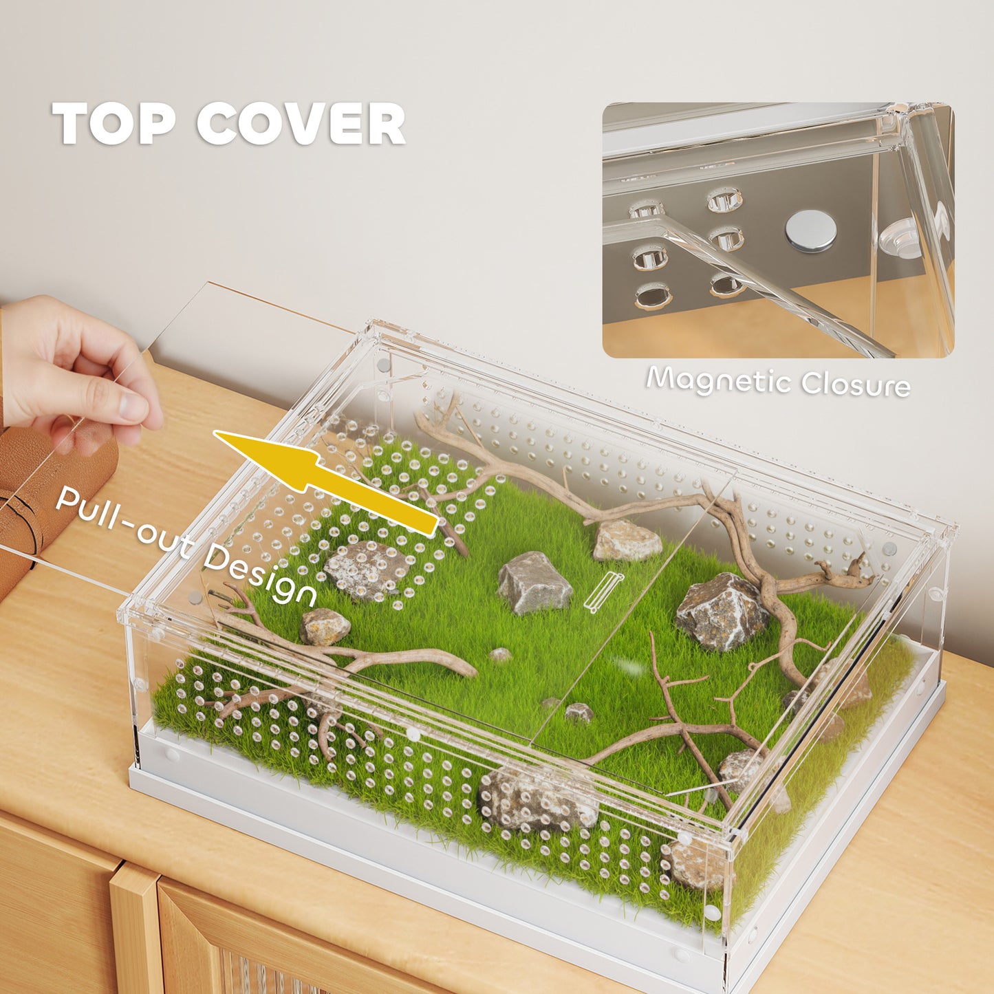 PawHut Acrylic Reptile Terrarium with Top Sliding Door, Vents, for Snake, Frog, Spider, Gecko, Tarantula, 40 x 30 x 15 cm