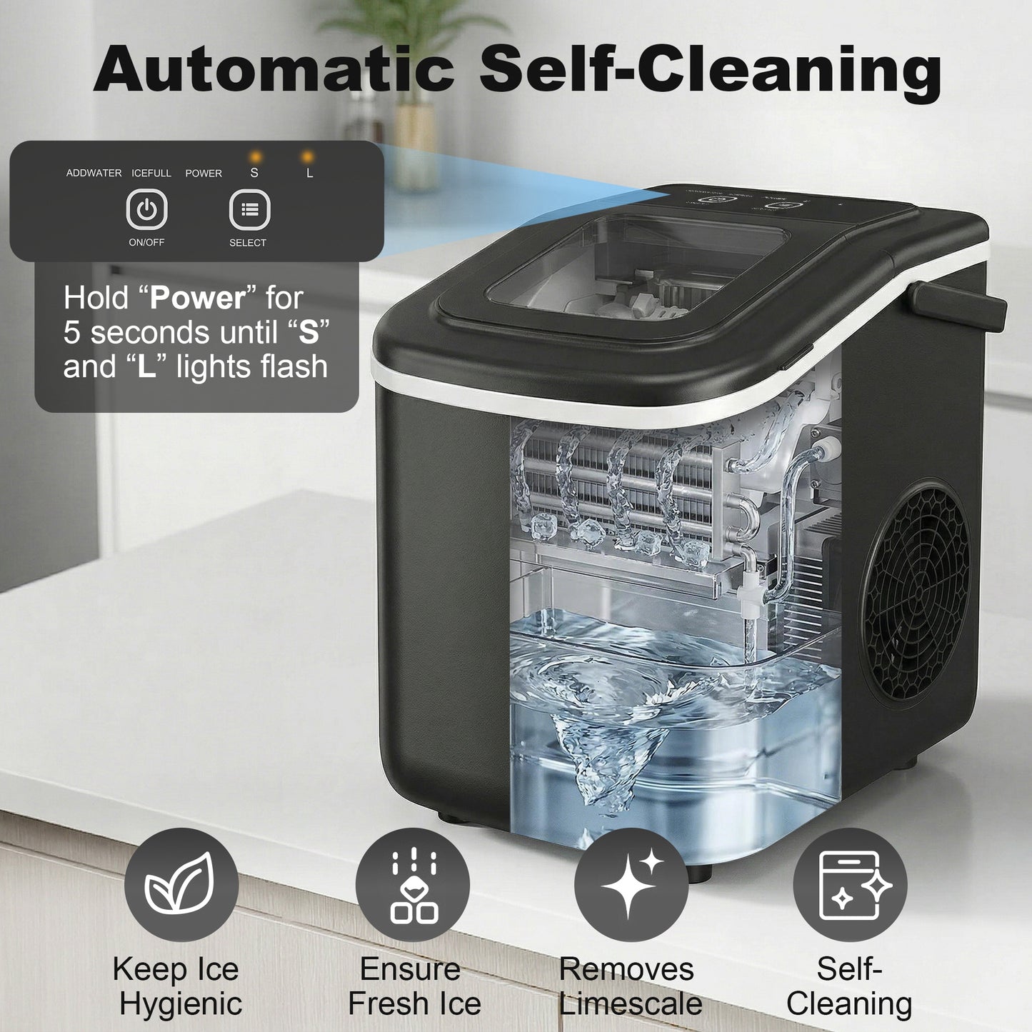 HOMCOM Countertop Ice Maker Machine 9 Cubes in 7 Mins Portable Ice Machine Ice Scoop and Basket 2 Sizes Black