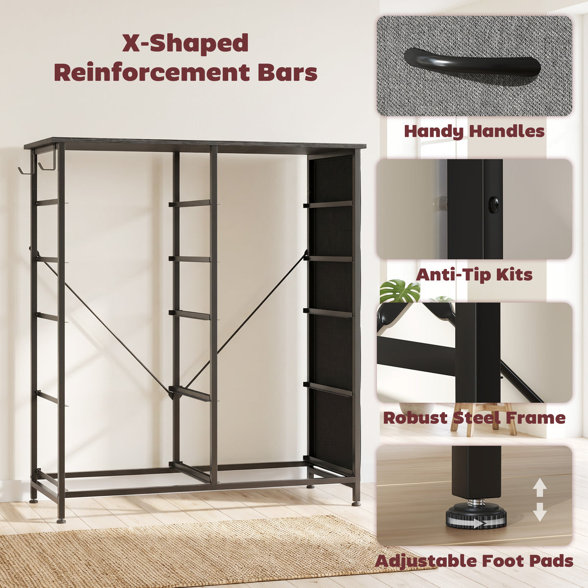 HOMCOM Chest of Drawers, Dresser for Bedroom with 8 Fabric Drawers, Tall Storage Unit w/ Side Storage Bag, Grey