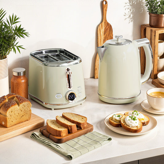 HOMCOM Polished Retro 40-100Â°C Kettle and Toaster Set - Grey