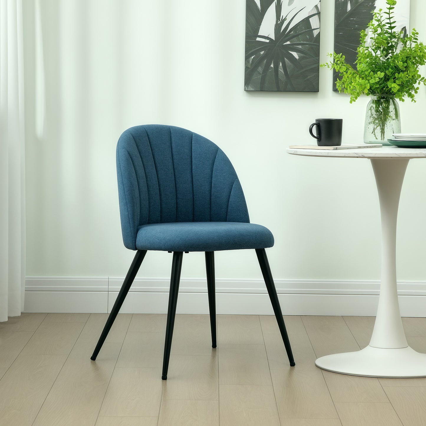 HOMCOM Dining Chairs Set of 2, Modern Upholstered Kitchen Chairs with Metal Legs, Shell Backrest and Padded Seat for Dining Room, Bedroom, Living Room, Vanity, Blue