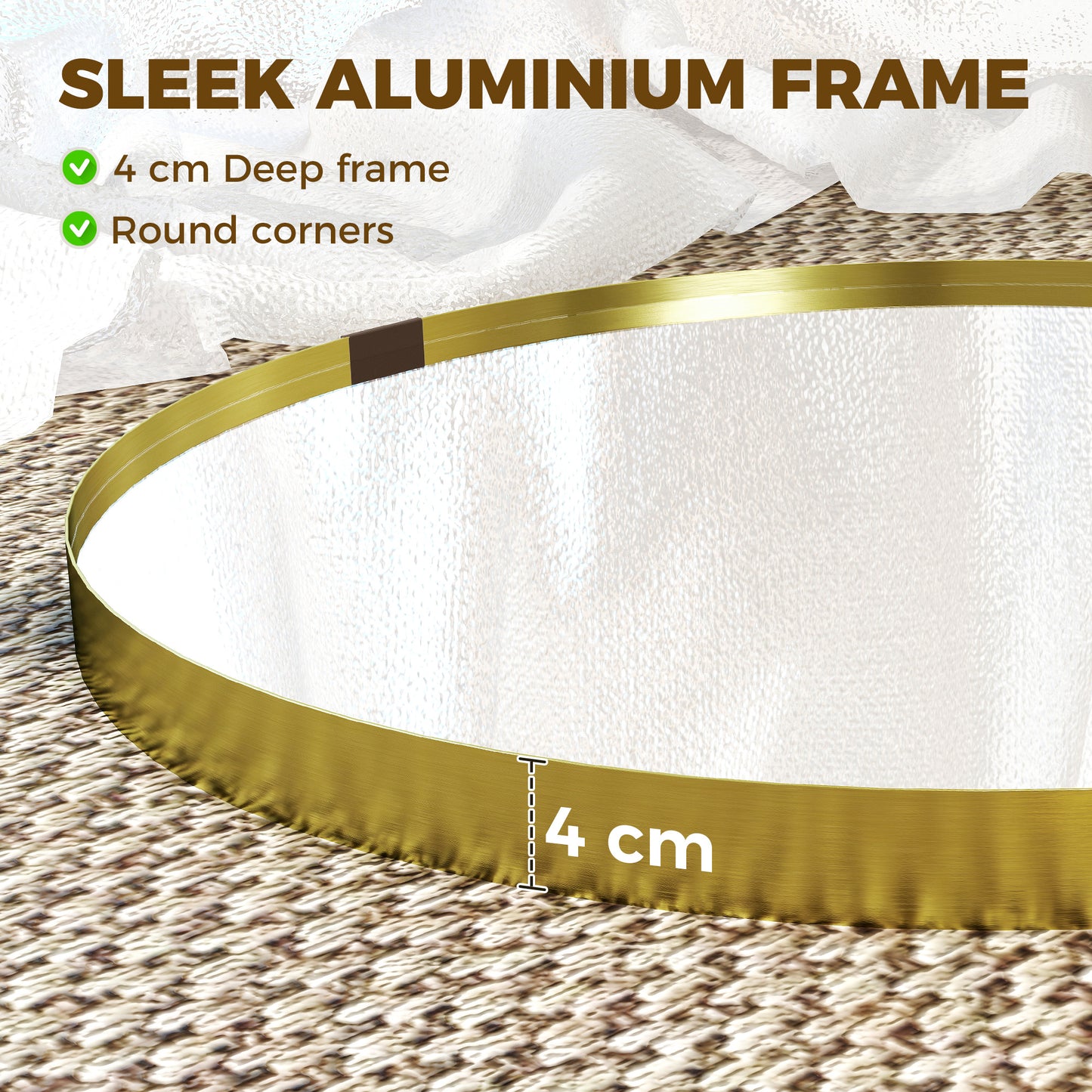 HOMCOM Round Wall Mirror 61 cm, Wall Mounted Bathroom Mirror with Tempered Safety Glass and Aluminium Alloy Frame, Gold Tone