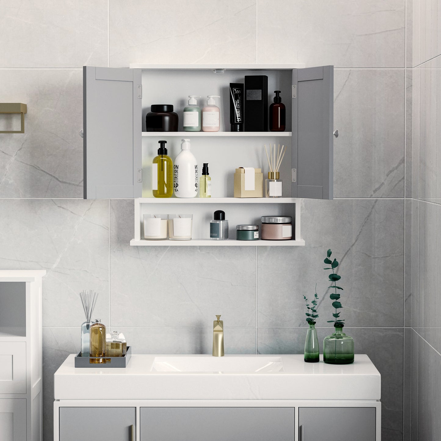 kleankin Bathroom Wall Storage Cabinet - Grey