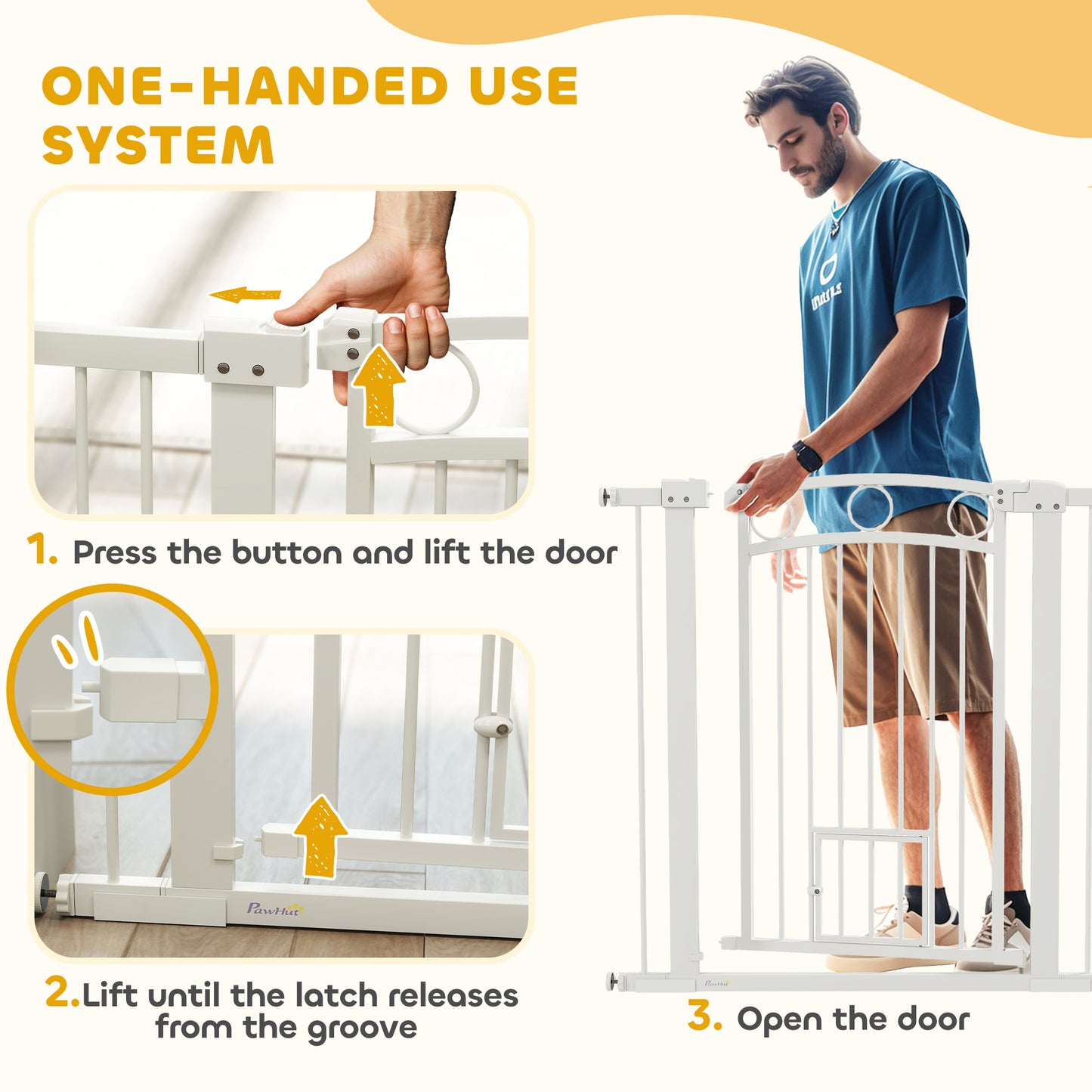 PawHut 96cm Tall Dog Gate with Cat Door, 7cm and 14cm Extensions, for Stairs, Doorways, 76-104cm Width