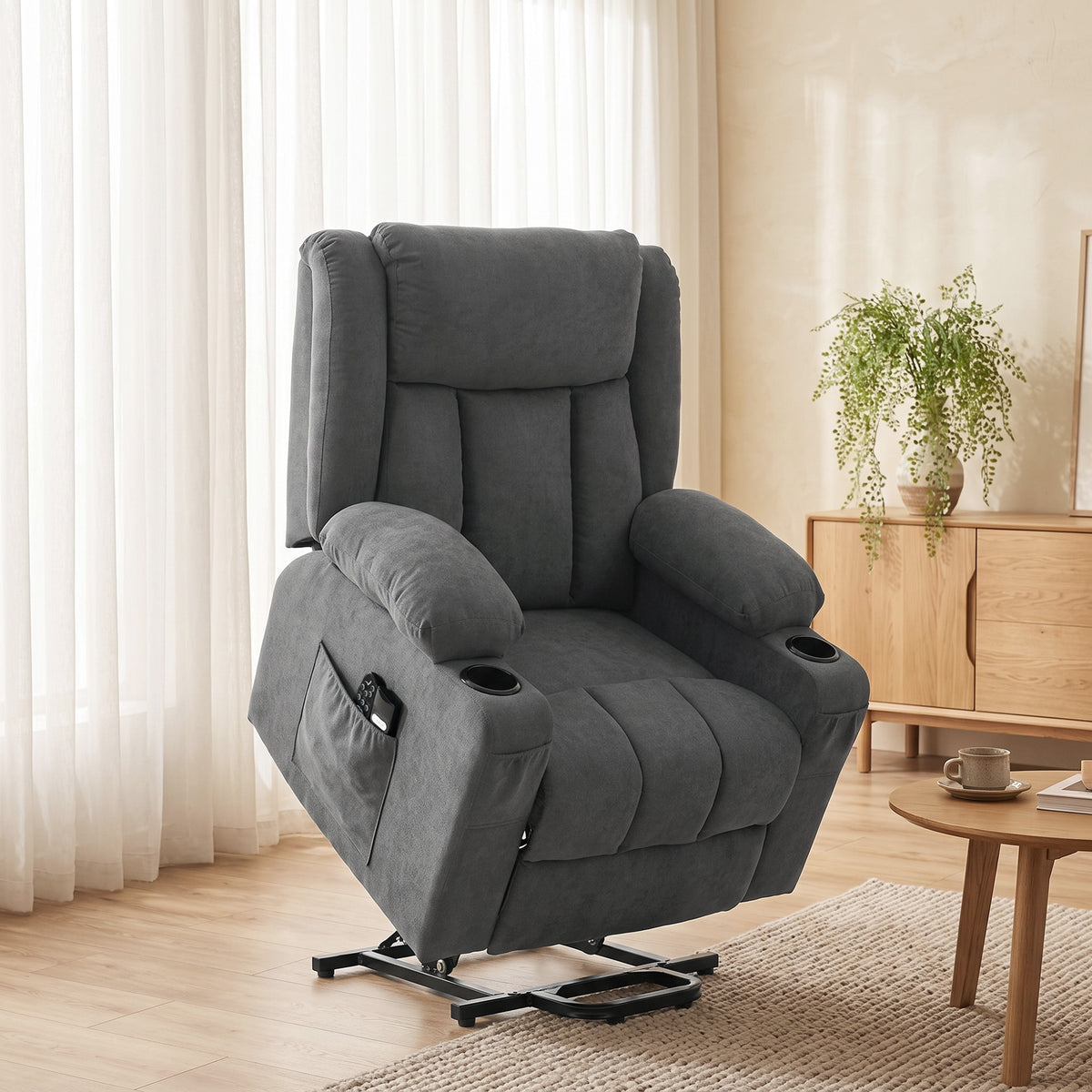 HOMCOM Dual Motor Recliner Chair, 55Â° Electric Lift Chair for Elderly, Recliner Armchair with Massage and Heat, Dark Grey