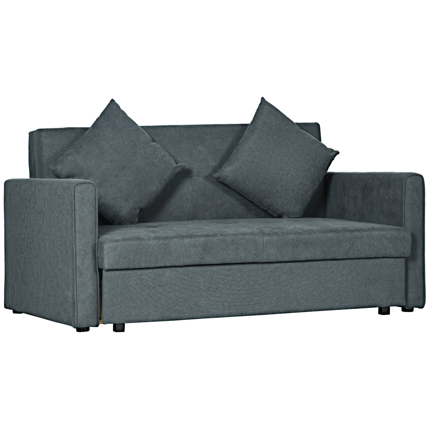 HOMCOM 2 Seater Sofa Bed with Hidden Storage, Pull Out Convertible Bed Settee, Modern Snow Flannel Loveseat Sofa Sleeper with 2 Cushions for Living Room, Guest Room, Dark Grey