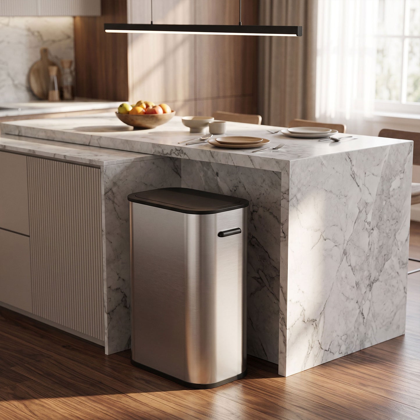 HOMCOM 55L Sensor Bin for Kitchen, Touchless Automatic Waste Rubbish Bin, Stainless Steel, Battery Operated, Silver Tone