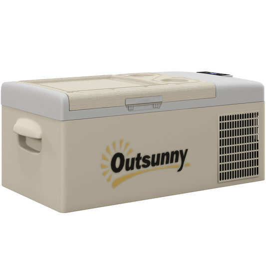 Outsunny 16L Portable Car Fridge, -20â„ƒ to 10â„ƒ Adjustable Temperature - Khaki/Grey
