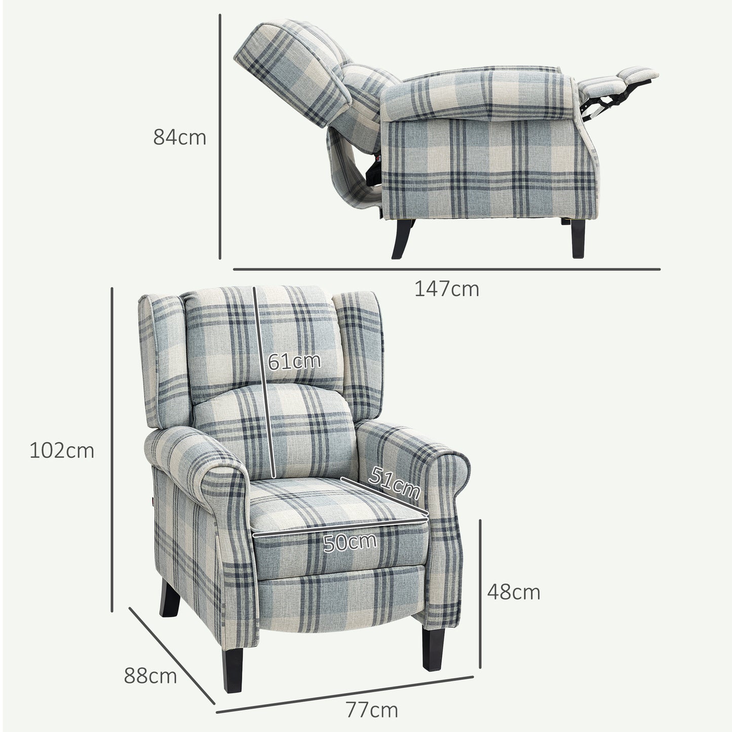 HOMCOM 160Â° Reclining Armchair, with Footrest - Grey