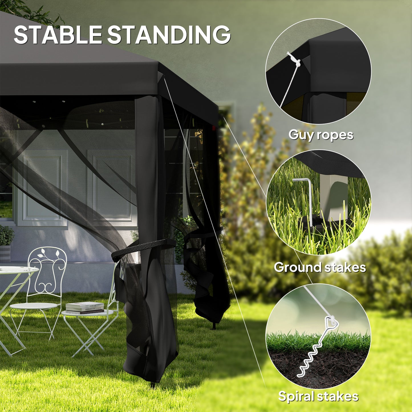 Outsunny 3 x 3Â m Pop Up Gazebo, 420D Garden Tent Canopy with Removable Mesh Sidewall Netting, Carry Bag for Garden Patio Outdoor, Black
