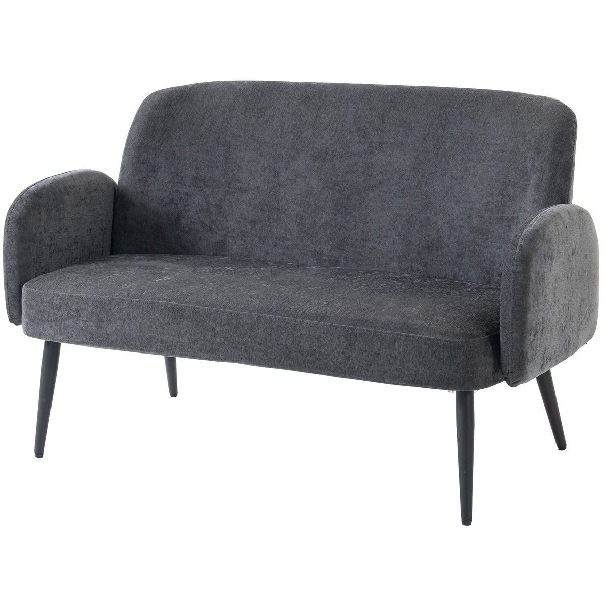 HOMCOM 132cm 2 Seater Sofa, Velvet Comfy Small Sofa Couch with Wide Seat, Thick Padding, Tapered Metal Legs, Dark Grey