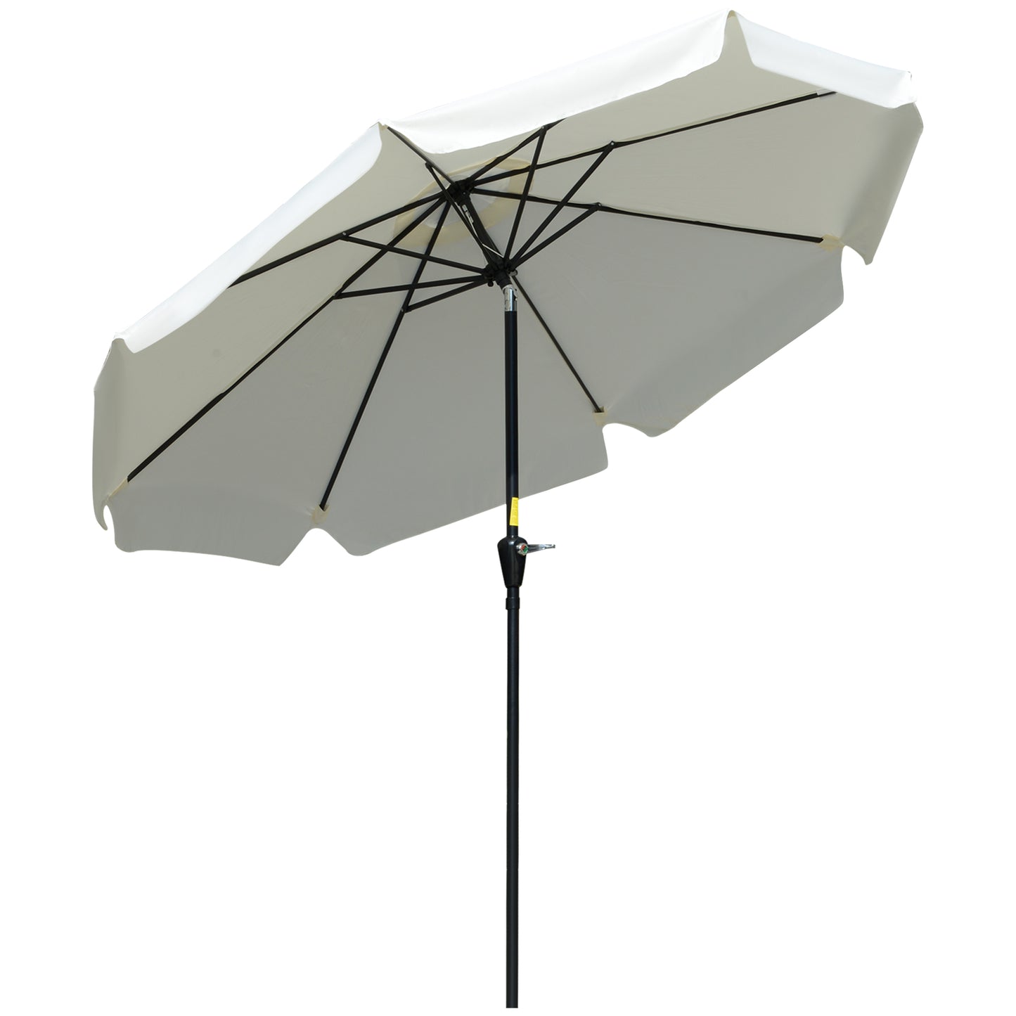 Outsunny 2.7m Patio Parasol Garden Umbrellas with Aluminium Pole, UPF 50+ Outdoor Sun Shade Table Umbrella with Tilt, Crank, 8 Ribs, Ruffles, White