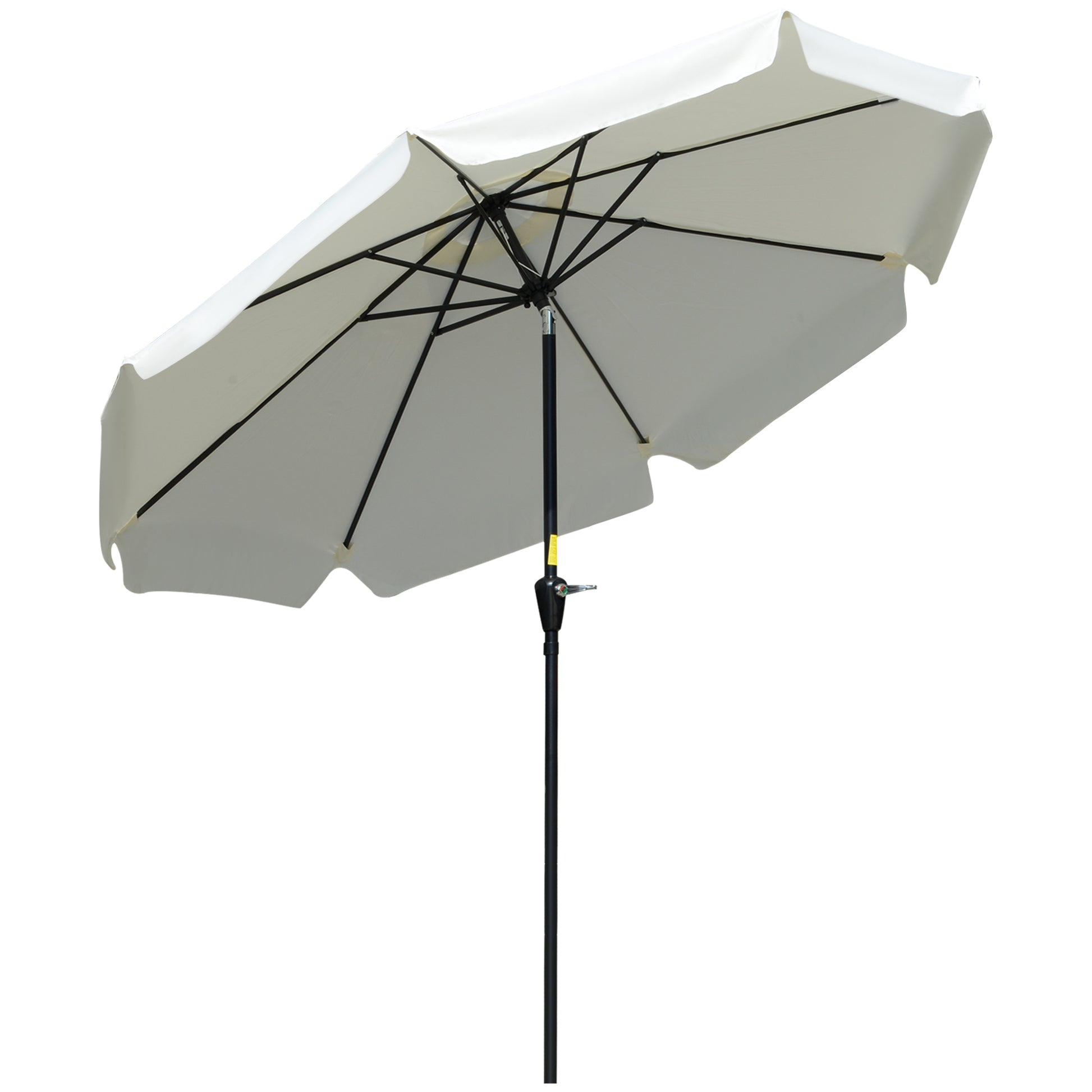 Outsunny 2.7m Patio Parasol Garden Umbrellas with Aluminium Pole, UPF 50+ Outdoor Sun Shade Table Umbrella with Tilt, Crank, 8 Ribs, Ruffles, White