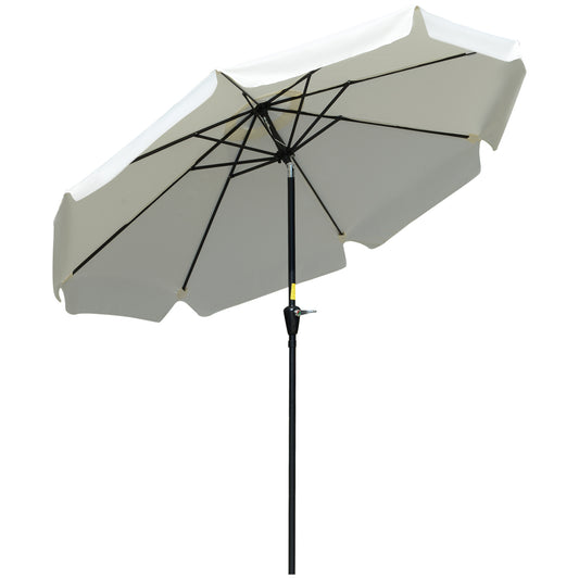 Outsunny 2.7m Patio Parasol Garden Umbrellas with Aluminium Pole, UPF 50+ Outdoor Sun Shade Table Umbrella with Tilt, Crank, 8 Ribs, Ruffles, White