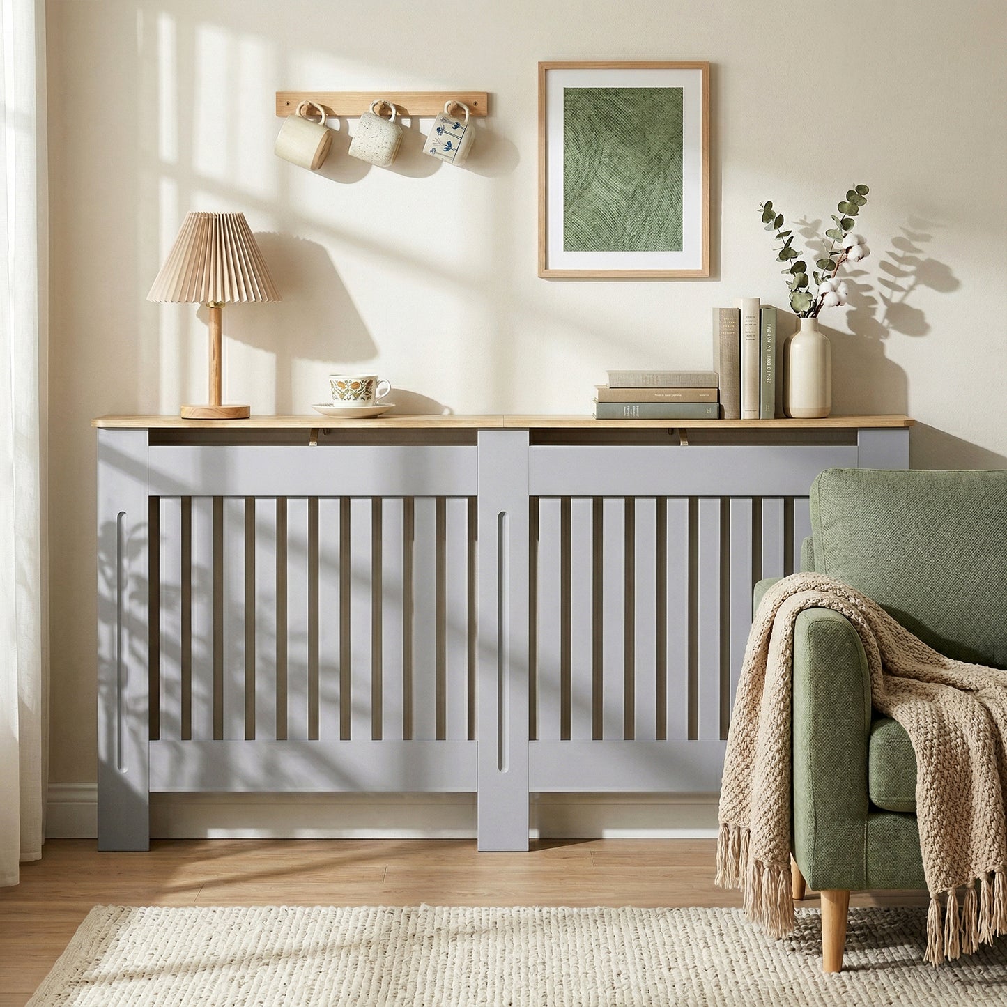 HOMCOM Slatted Radiator Cover, Painted Cabinet with Line Grill Design, 172L Ã— 19W Ã— 81H cm, Grey