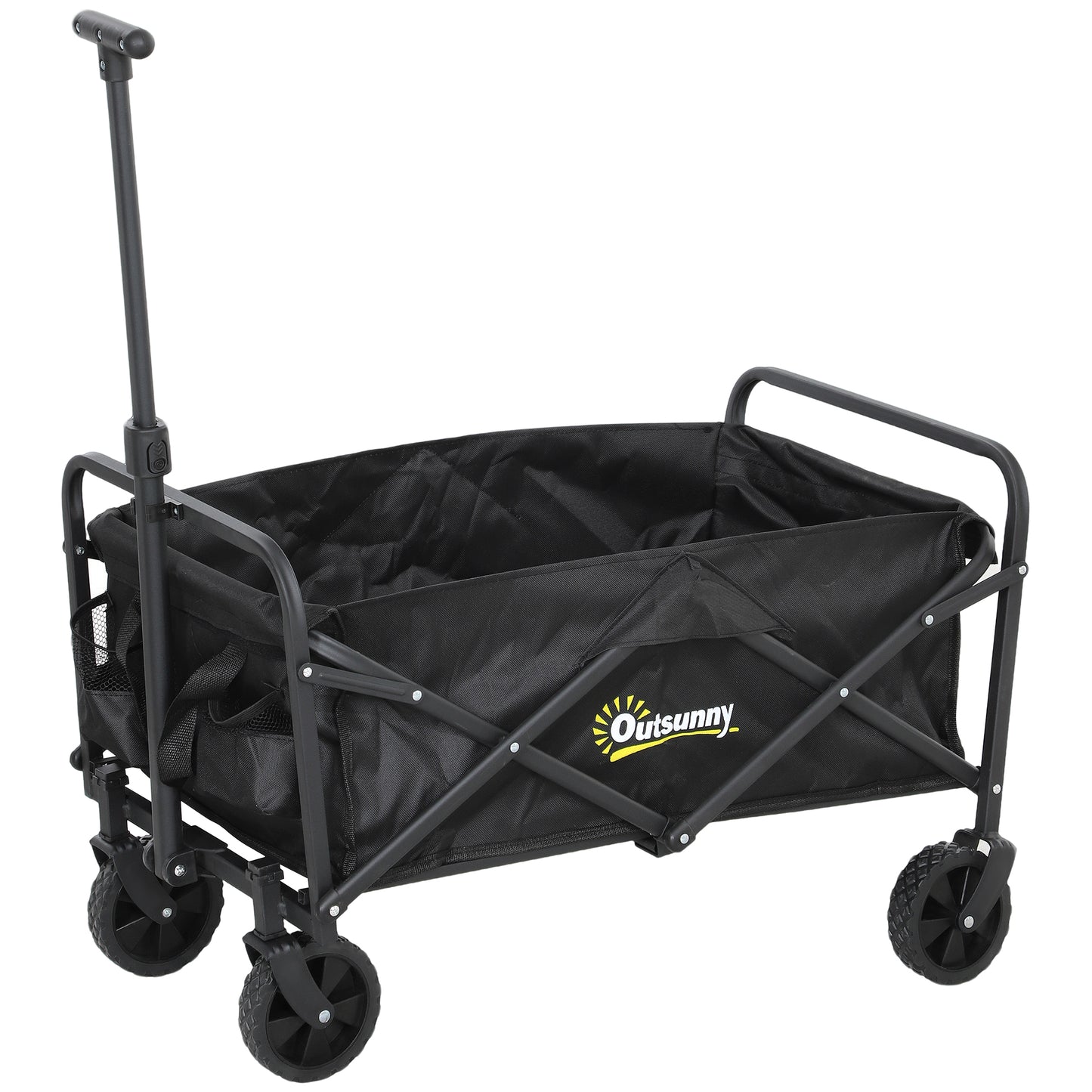 Outsunny 93L Festival Trolley on Wheels, Garden Folding Trolley Cart, 120kg Heavy Duty Collapsible Folding Wagon with Adjustable Handle and Carrying Bag for Beach, Camping, Festival, Black