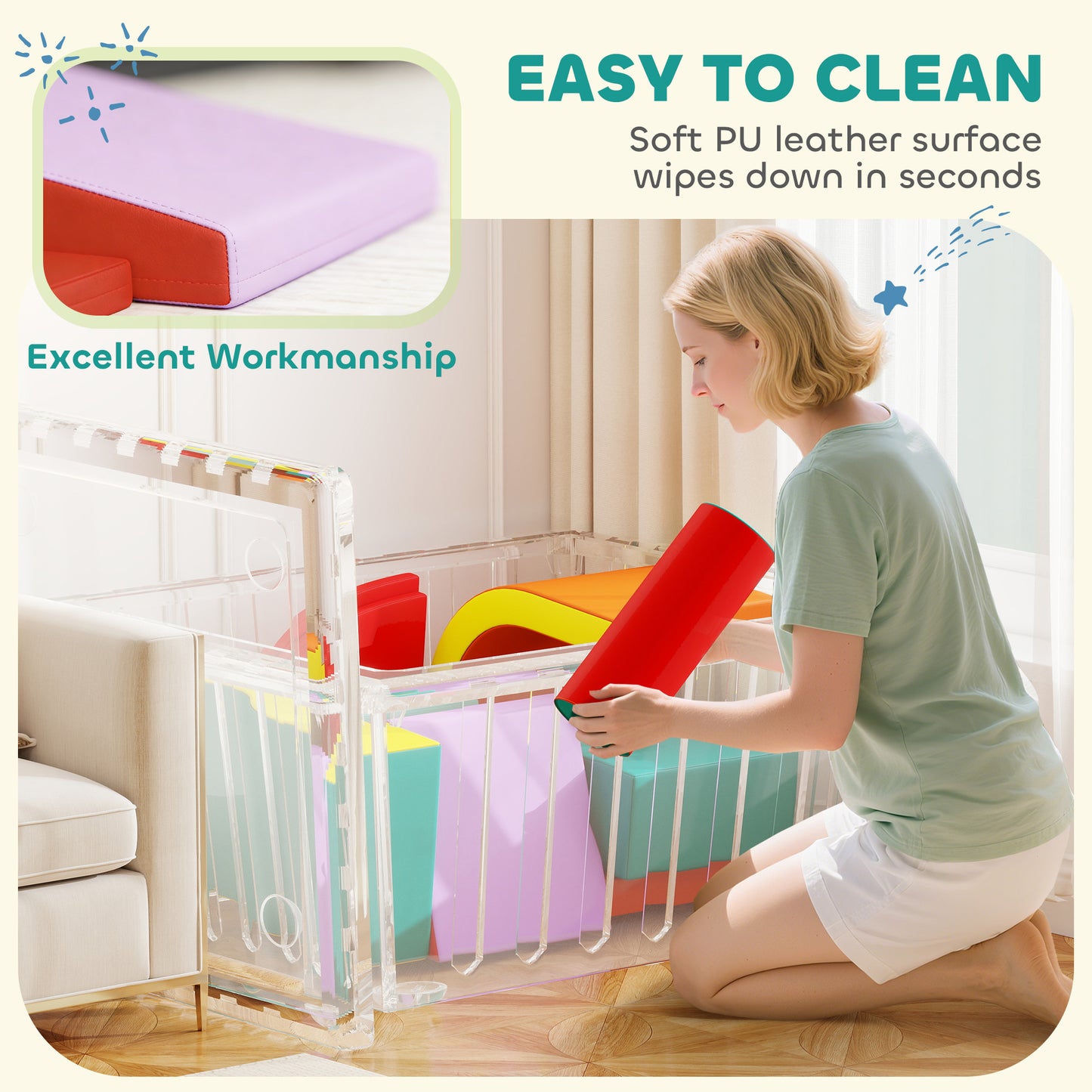 AIYAPLAY Kids Soft Play Set, 10PCs PU Leather Foam Climbing Blocks for Climb and Crawl, Educational Toys for Motor Development