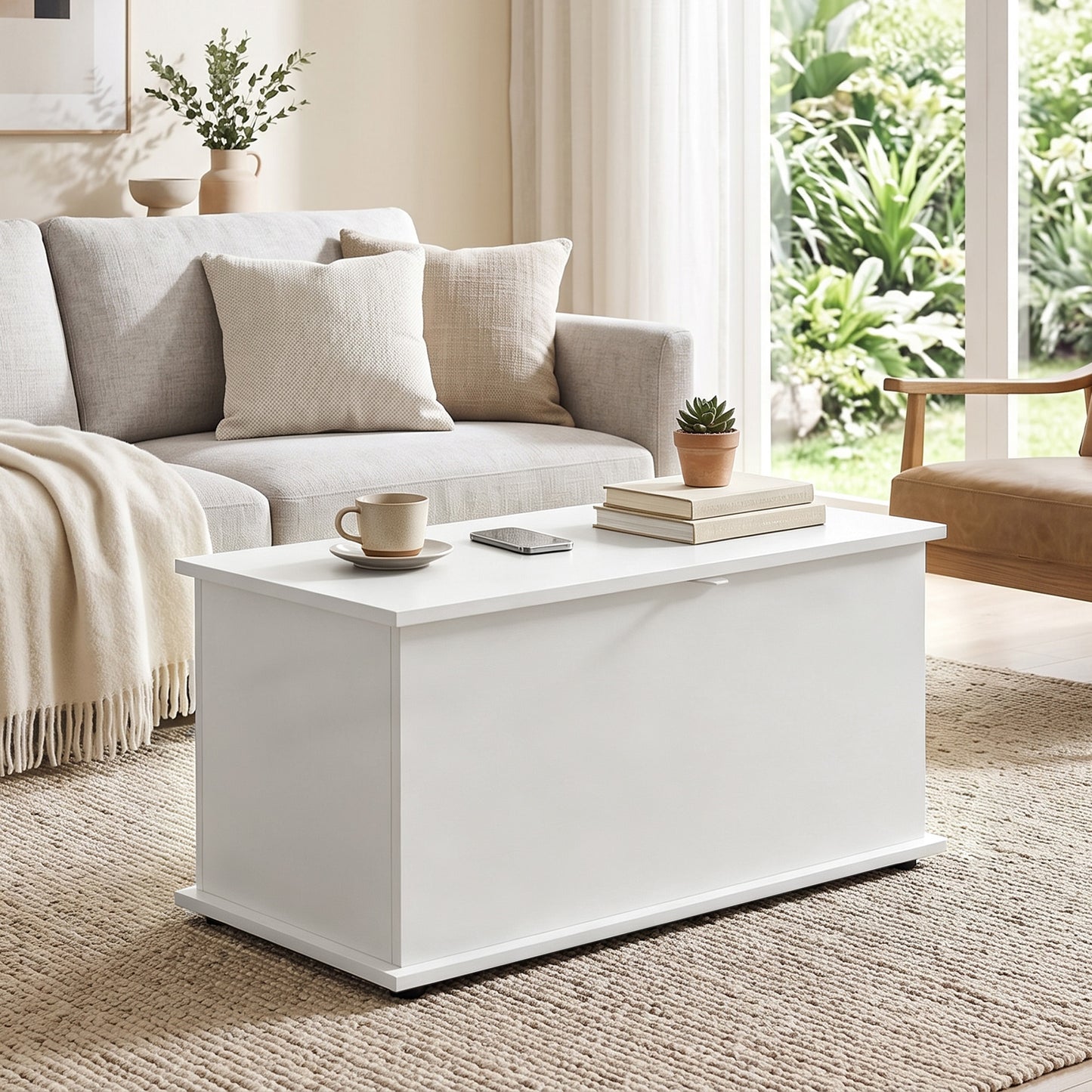 HOMCOM Storage Chest, 102L Blanket Box, Shoe Bench with Safety Hinged Lid, Bed End Bench for Bedroom, 80 x 40 x 45cm, White