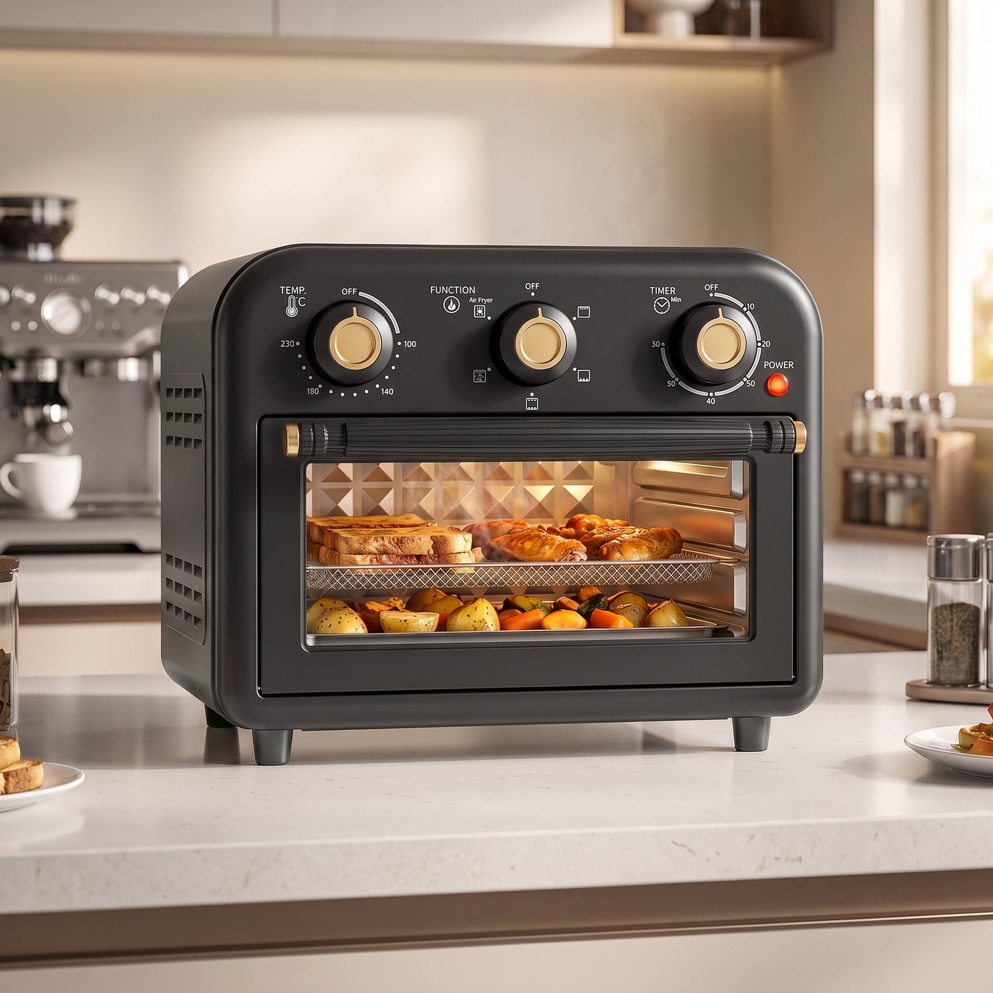 HOMCOM Air Fryer Toaster Oven, Convection Countertop Oven, with Adjustable Temperature and Timer, 12 L, Black