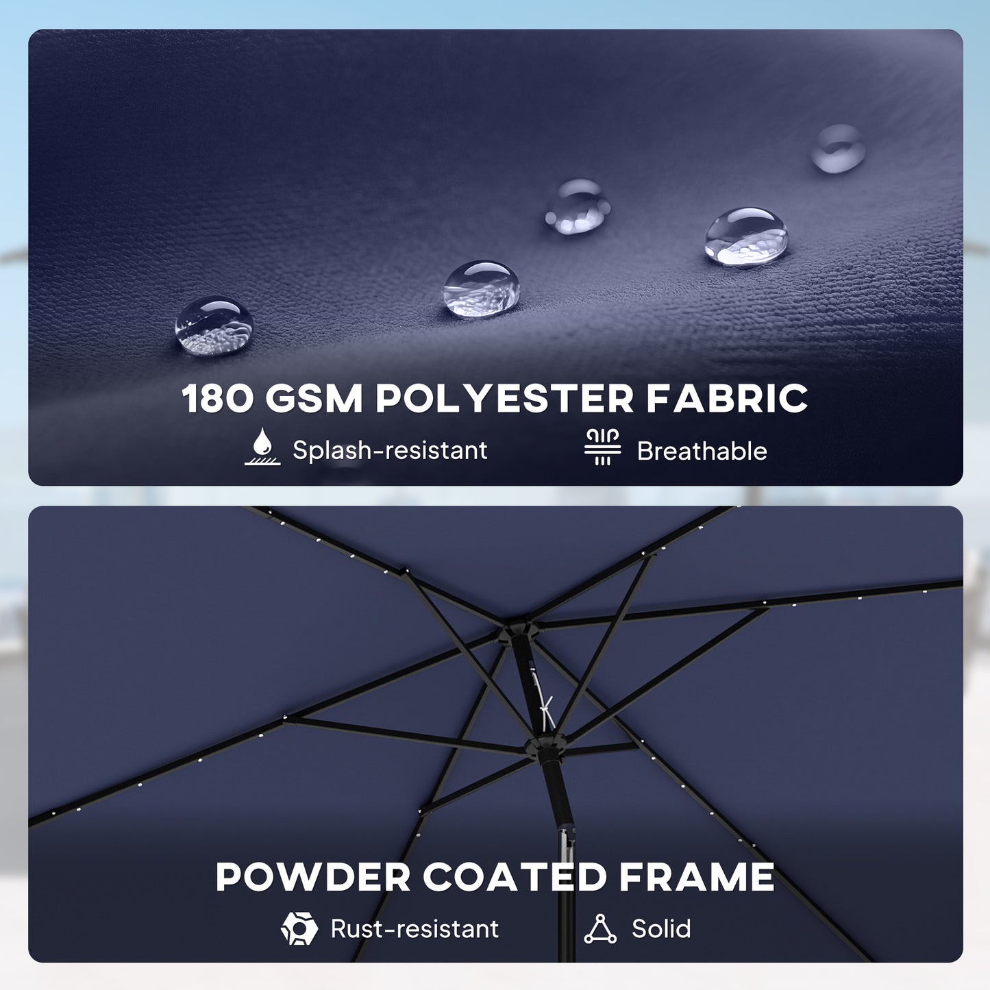 Outsunny 3 x 2 m Garden Parasol Umbrella with LED Solar Light, Parasol Cover, Outdoor Market Patio Umbrella, Navy Blue