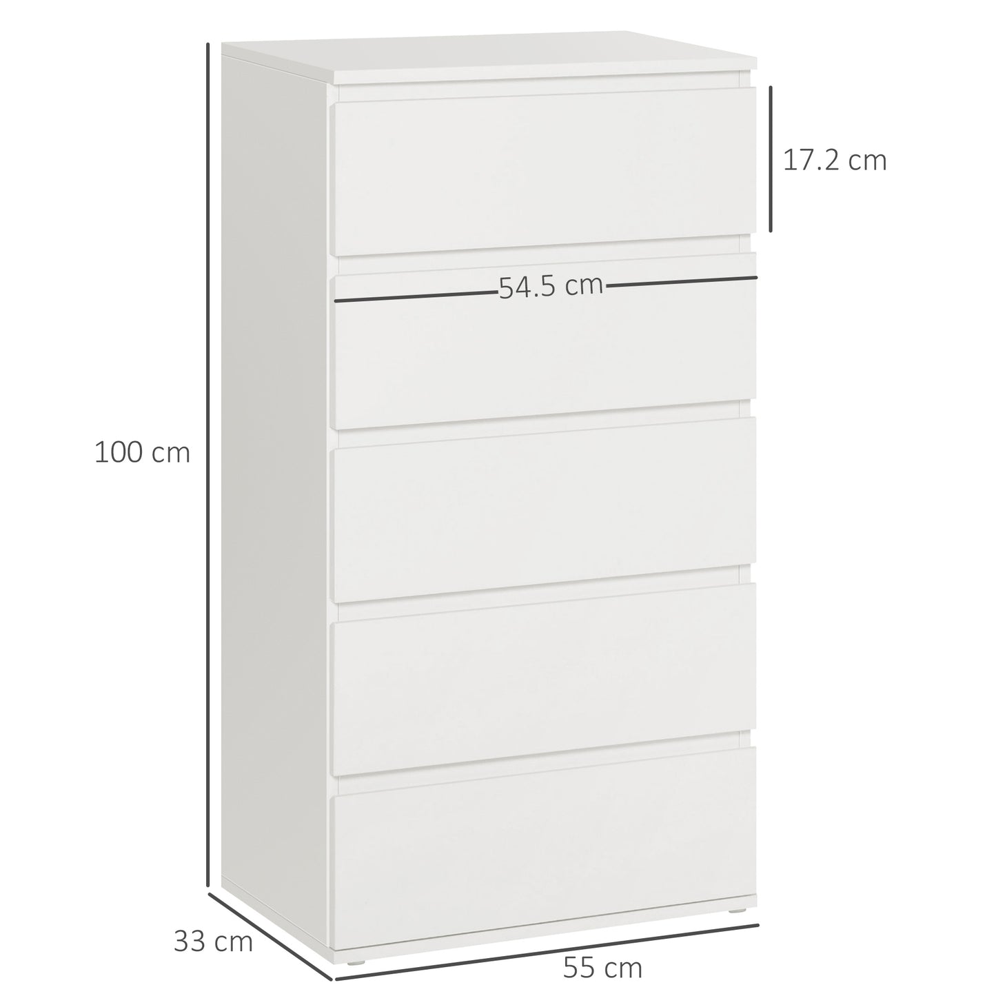 HOMCOM Chest of Drawers, 5 Drawers Storage Cabinet Floor Tower Cupboard for Bedroom Living Room, White