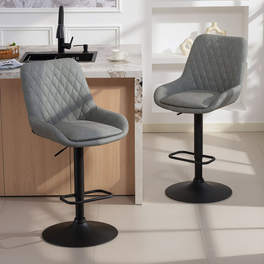 HOMCOM Set of Two Faux Leather Retro Bar Stools - Light Grey