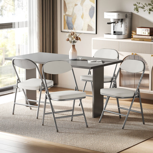 HOMCOM Set of Four Folding Corduroy Seat Chairs, Cream