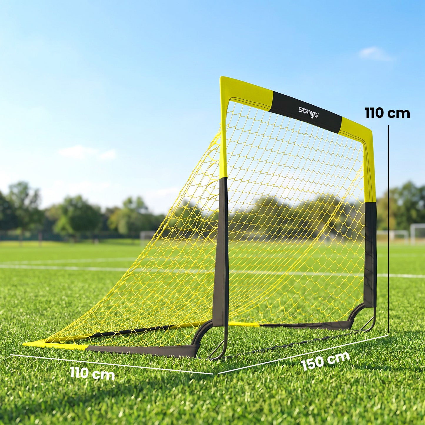 SPORTNOW Set of 2 Pop Up Football Goal, Portable Folding Football Net with Carry Bag, 8 U-Shaped Ground Stakes, Fibreglass Pole