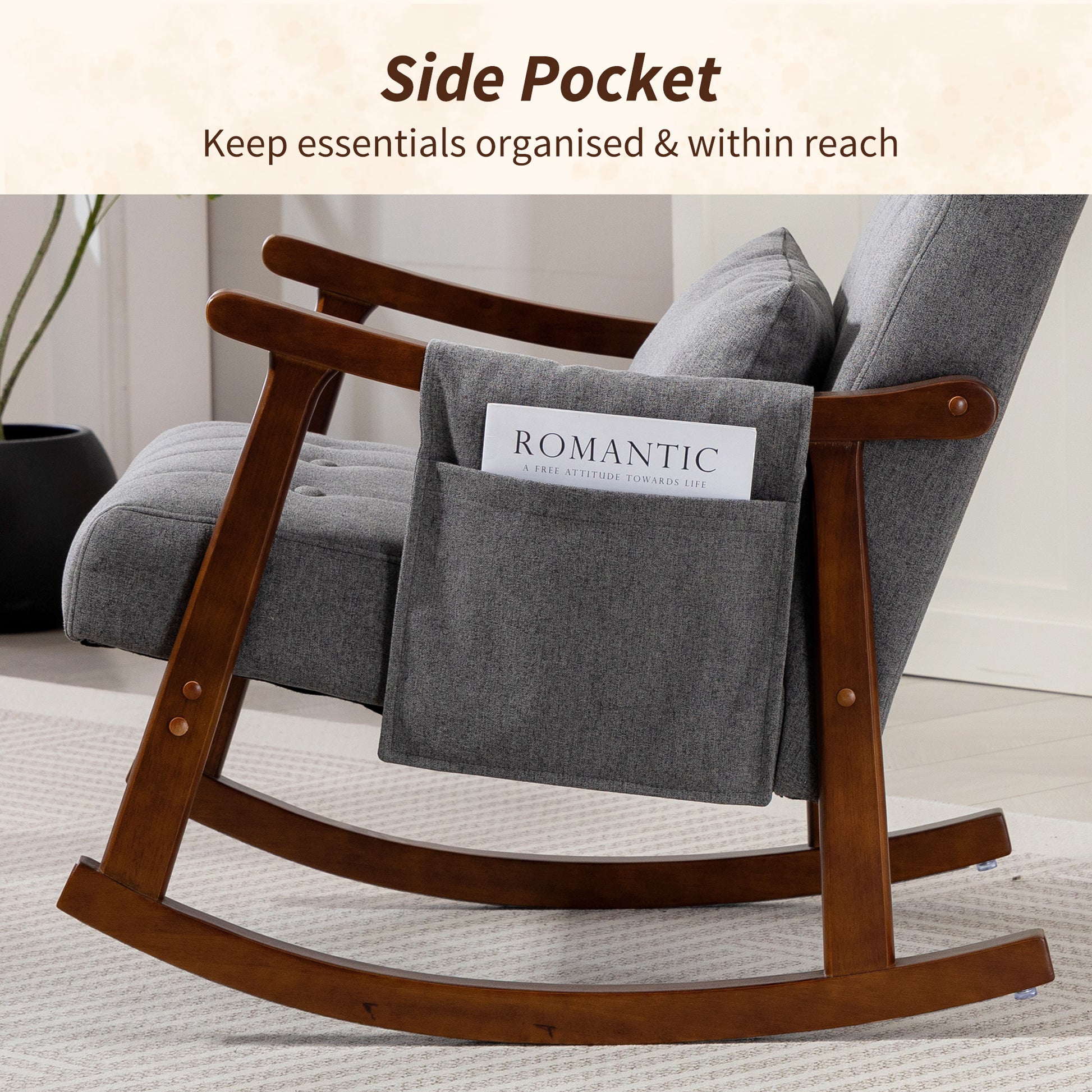 HOMCOM Wood Frame Rocking Accent Chair - Grey