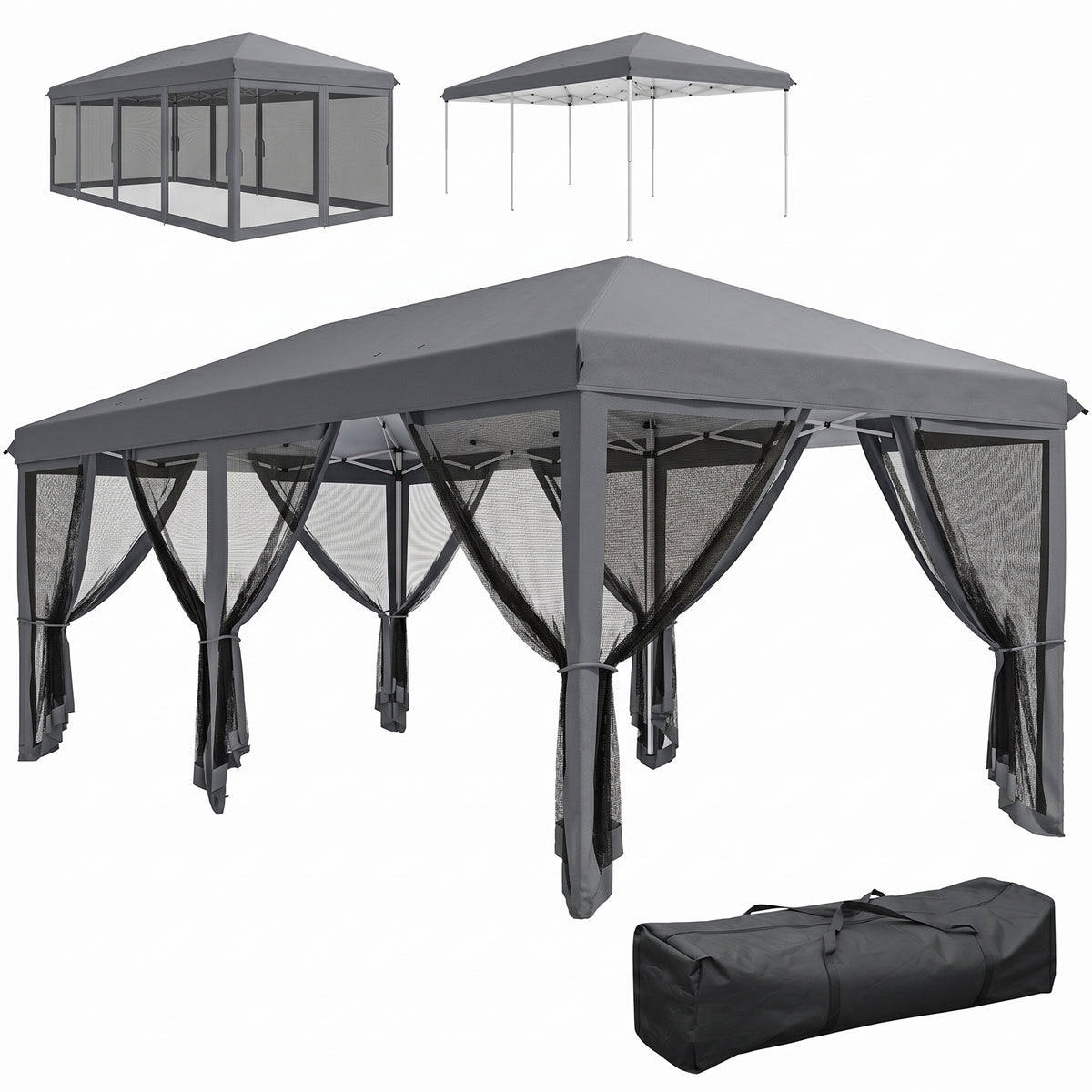 Outsunny 3 x 6m Pop Up Gazebo, Outdoor Canopy Shelter, Marquee Party Wedding Tent with 6 Mesh Walls and Carry Bag, Grey Default Title