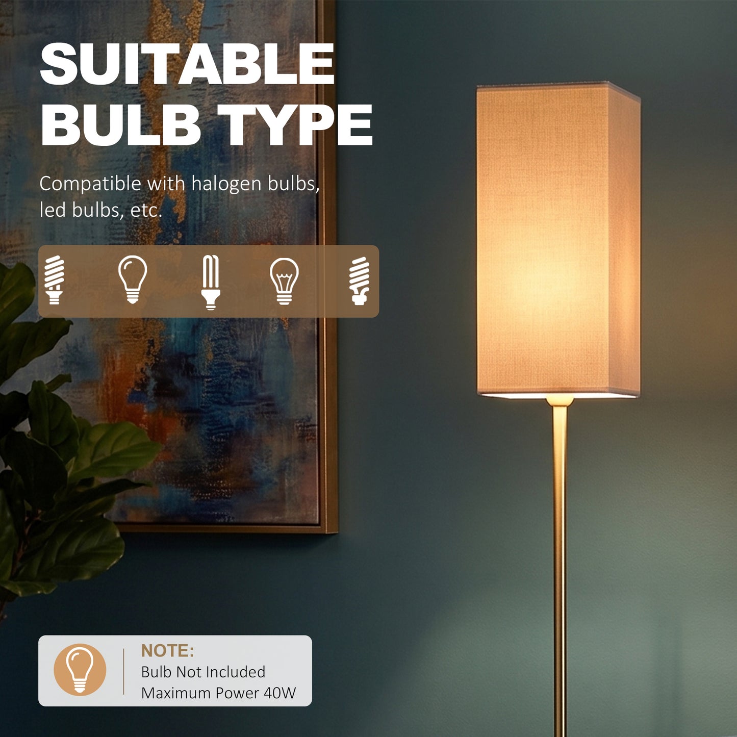 HOMCOM Floor Lamp, Modern Standing Lamp with Linen Shade and Foot Switch, Tall Lamps for Bedroom, Bulb not Included, Gold Tone