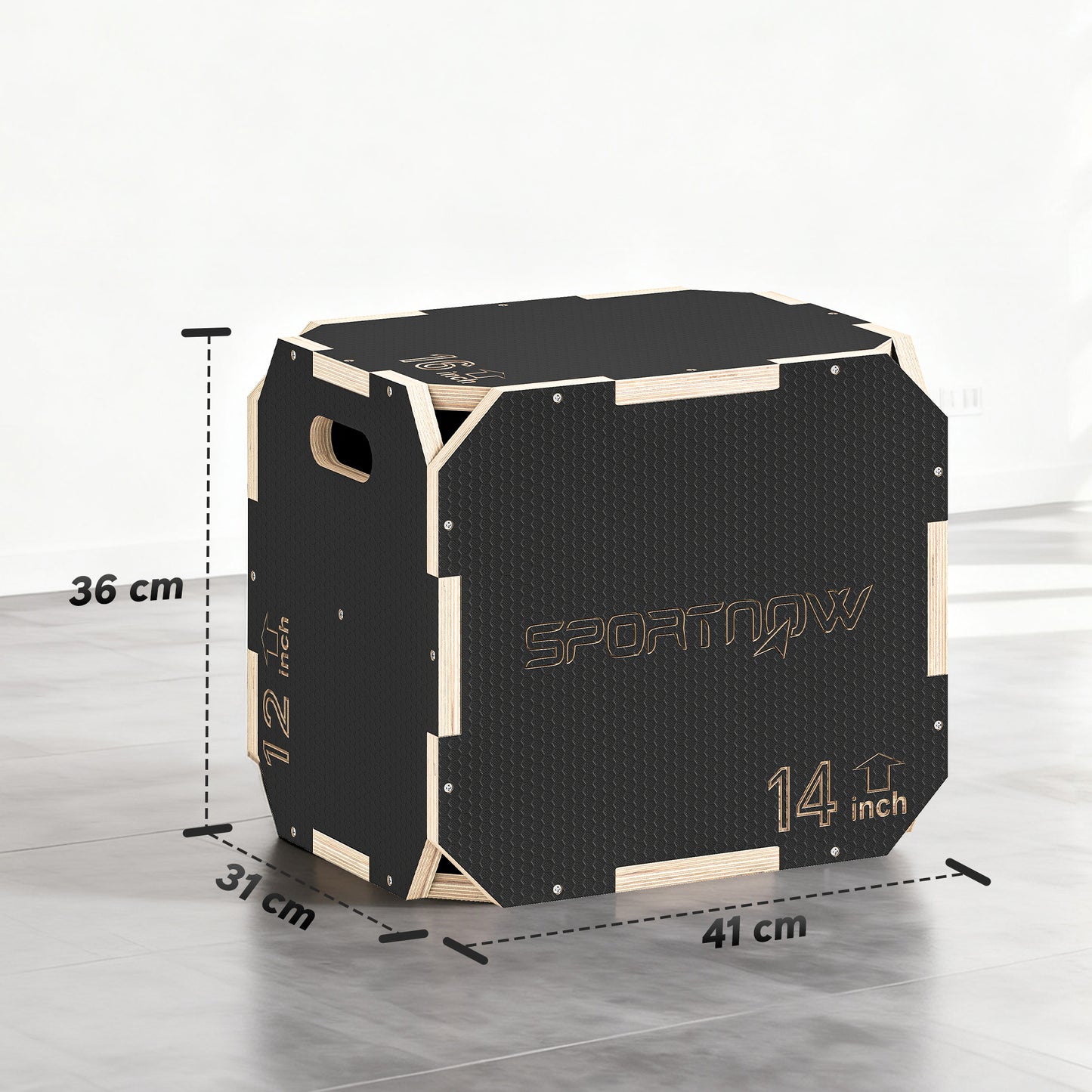 SPORTNOW Non-Slip Plyo Box, Corner-free Wooden Jump Box, 31 x 36 x 41 cm
