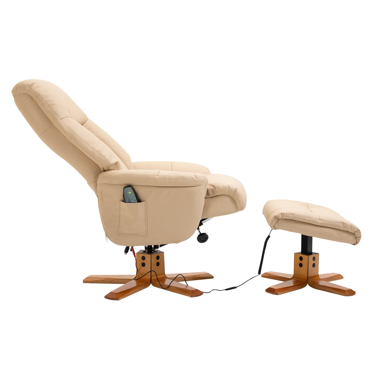 HOMCOM 10-Point Massage Sofa Armchair Chair PU Leather W/ Footrest Stool Heat Recliner Beige