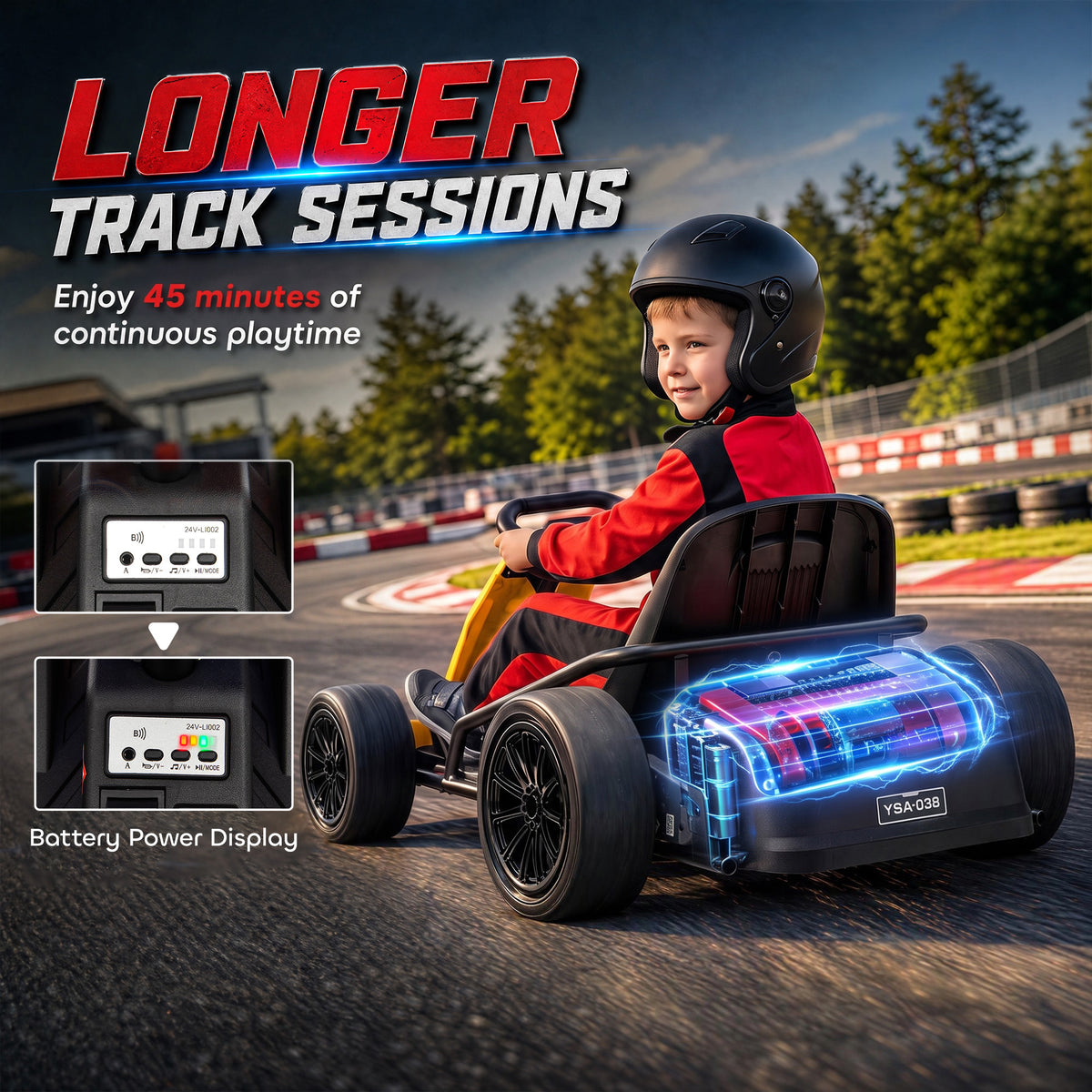 AIYAPLAY 24V Electric Go Kart for Kids, Ride On Racing Go Kart with Dual 150W Motors, 12KM/H Max Speed for Ages 6-14, Yellow