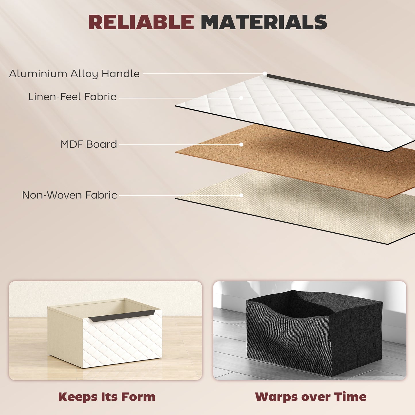 HOMCOM Chest of Drawers, Dresser with 2 Fabric Drawers and Aluminium Handles - White