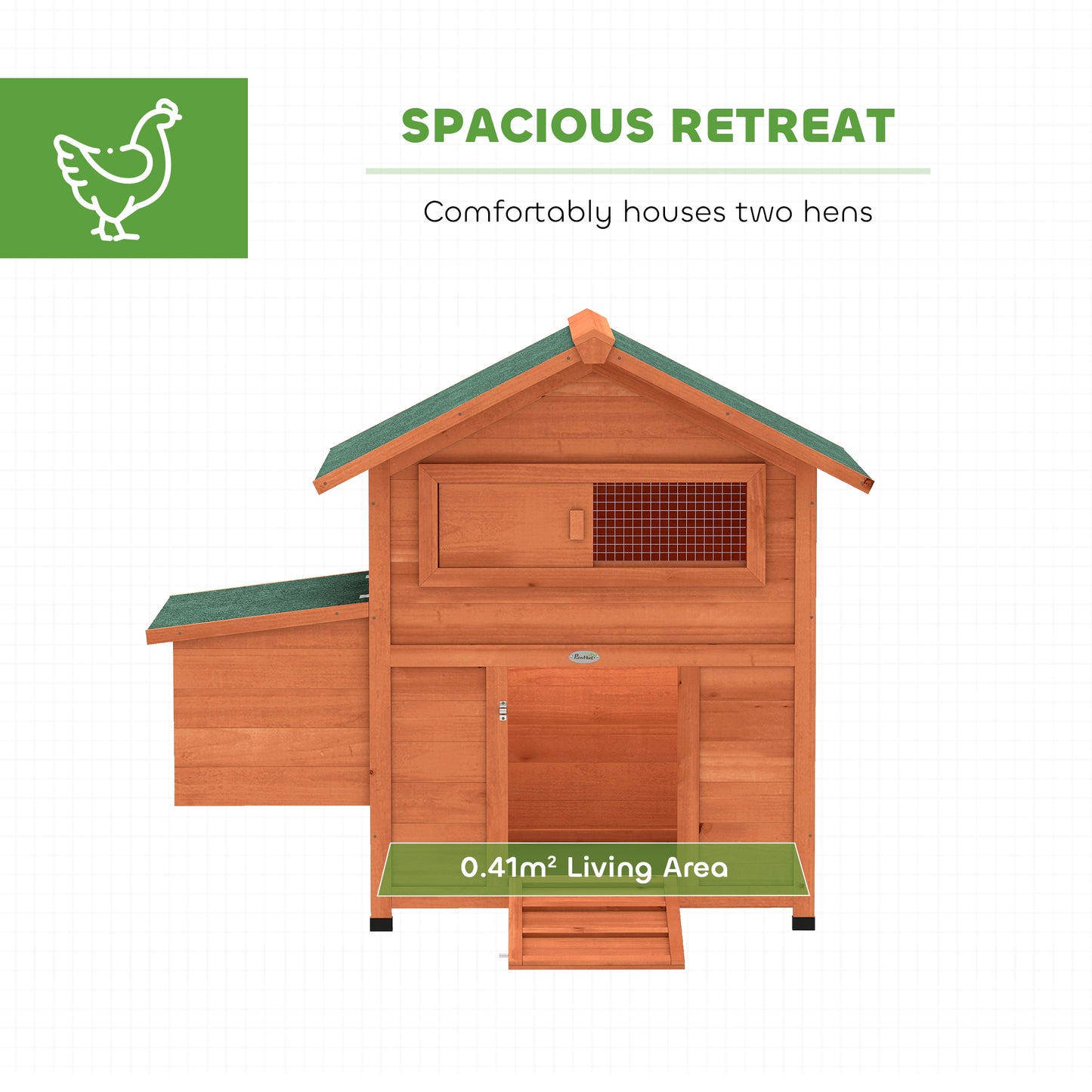 PawHut Chicken Coop, Wooden Hen House with Nesting Box, Pull-Out Tray, Waterproof Roof, Wooden Nature