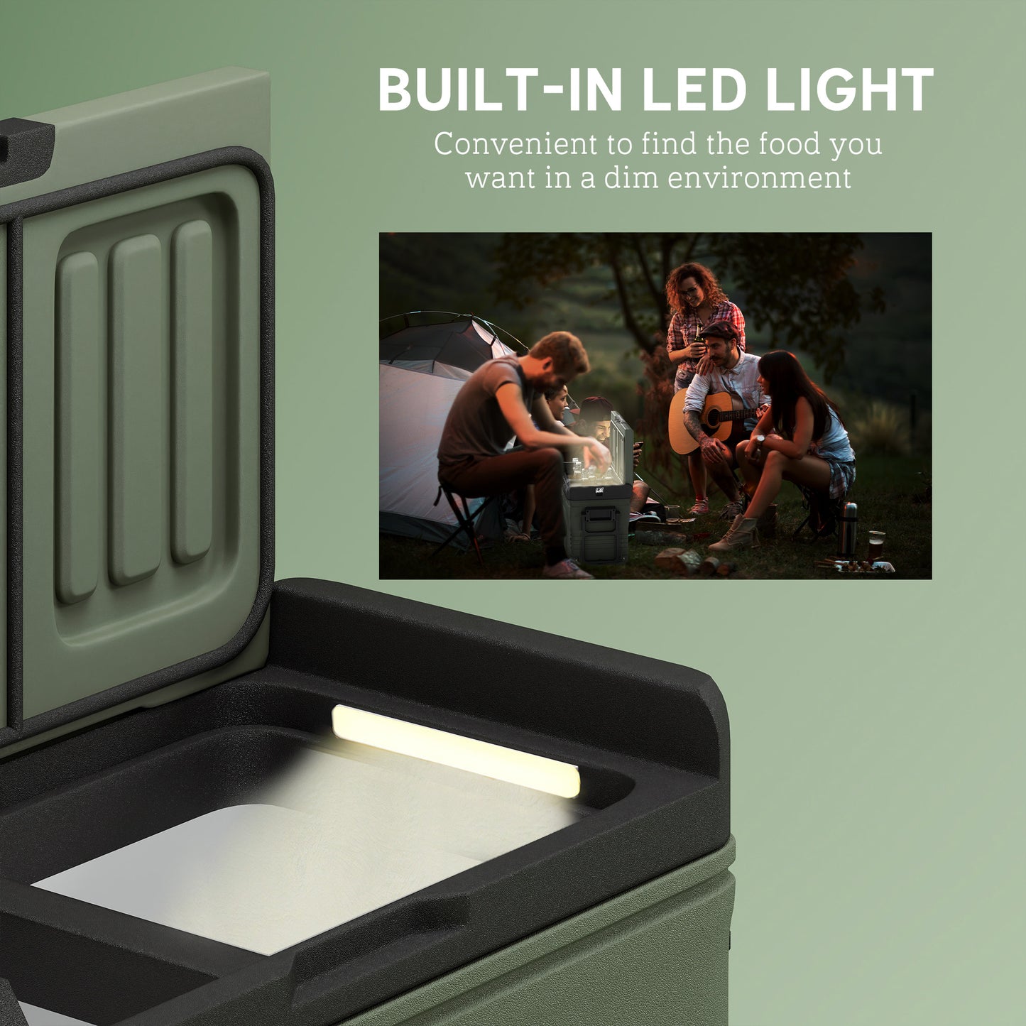 Outsunny 33L Car Fridge Freezer Dual Zone, Portable Camping Fridge 12V/24V DC & 100-240V AC, Electric Cool Box -20â„ƒ-20â„ƒ with Wheels and LED Light, for Travel, RV, Road Trip, Picnic [Energy Class E]