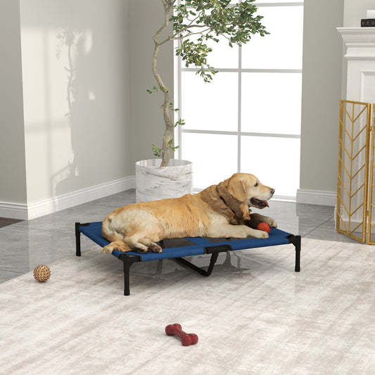 PawHut Raised Dog Bed Cat Elevated Lifted Puppy Pet Elevated Cot Portable Camping Basket â€“ Blue (Large)