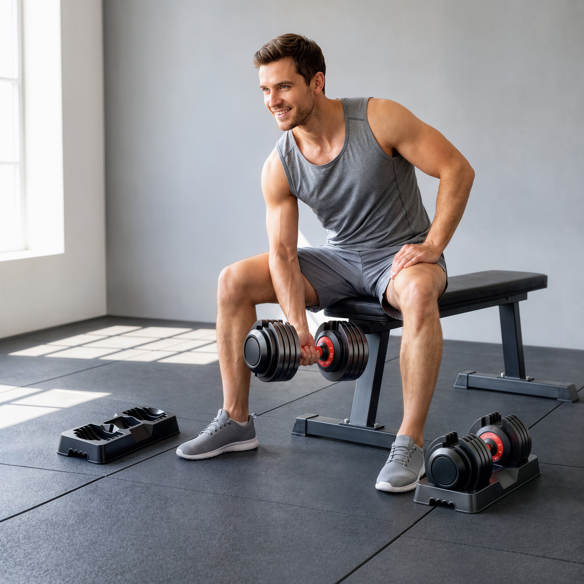 SPORTNOW 24kg Adjustable Dumbbell Set of 2, 10-in-1 Dumbbell Weights with Quick-Dial System, Safety Lock, Non-Slip Grip, Storage Tray, Space-Saving Free Weights for Home Gym Strength Training