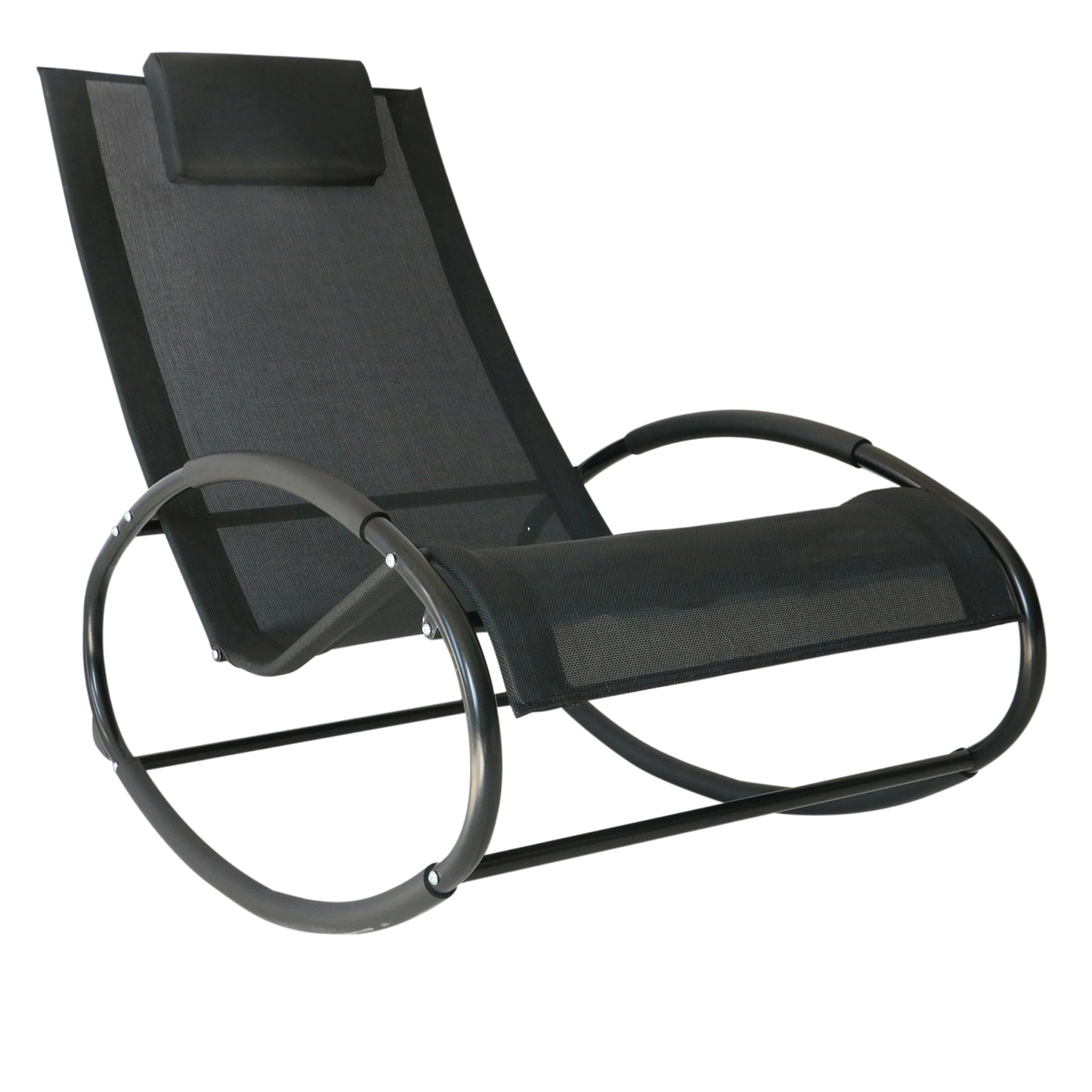 Outsunny Rocking Chair Sun Lounger Recliner Rocker Texteline Fabric Patio Garden Relaxer with Pillow, Black Default Title