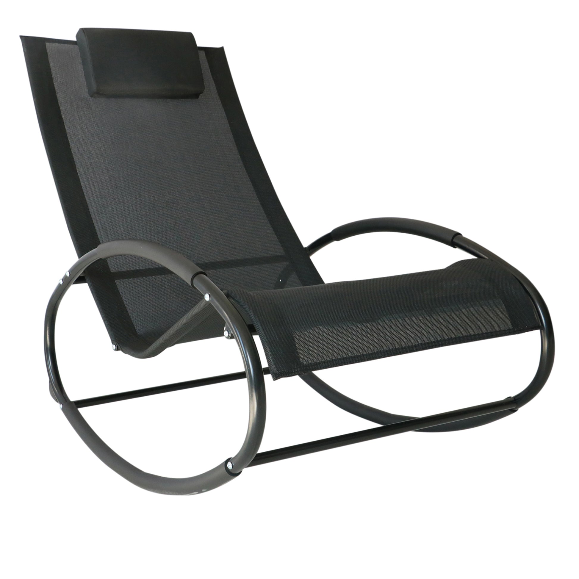 Outsunny Rocking Chair Sun Lounger Recliner Rocker Texteline Fabric Patio Garden Relaxer with Pillow, Black Default Title